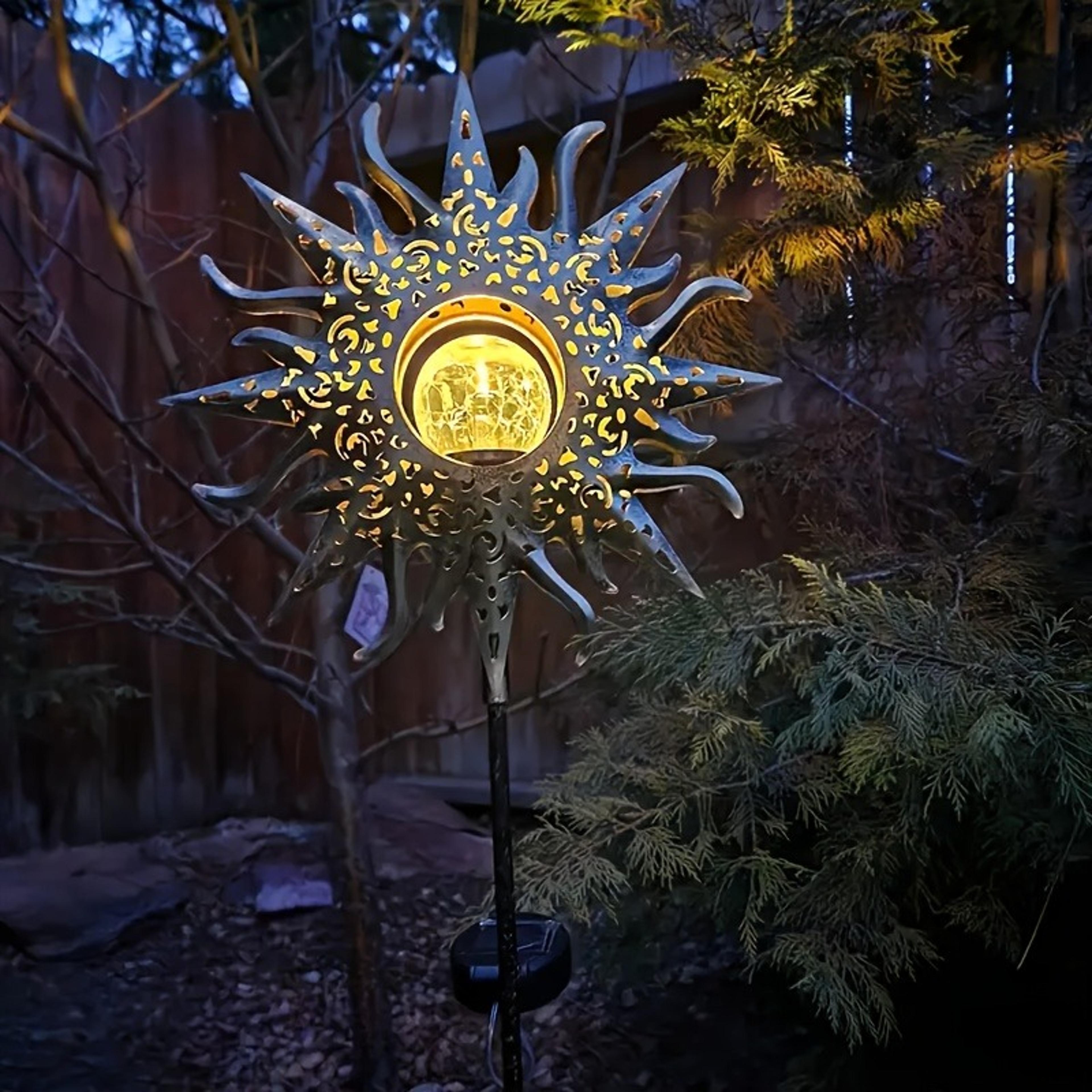 Cracked Glass Ball LED Garden Decor Solar Sun Statue Light IP65 Waterproof Outdoor Accent For Patio 0