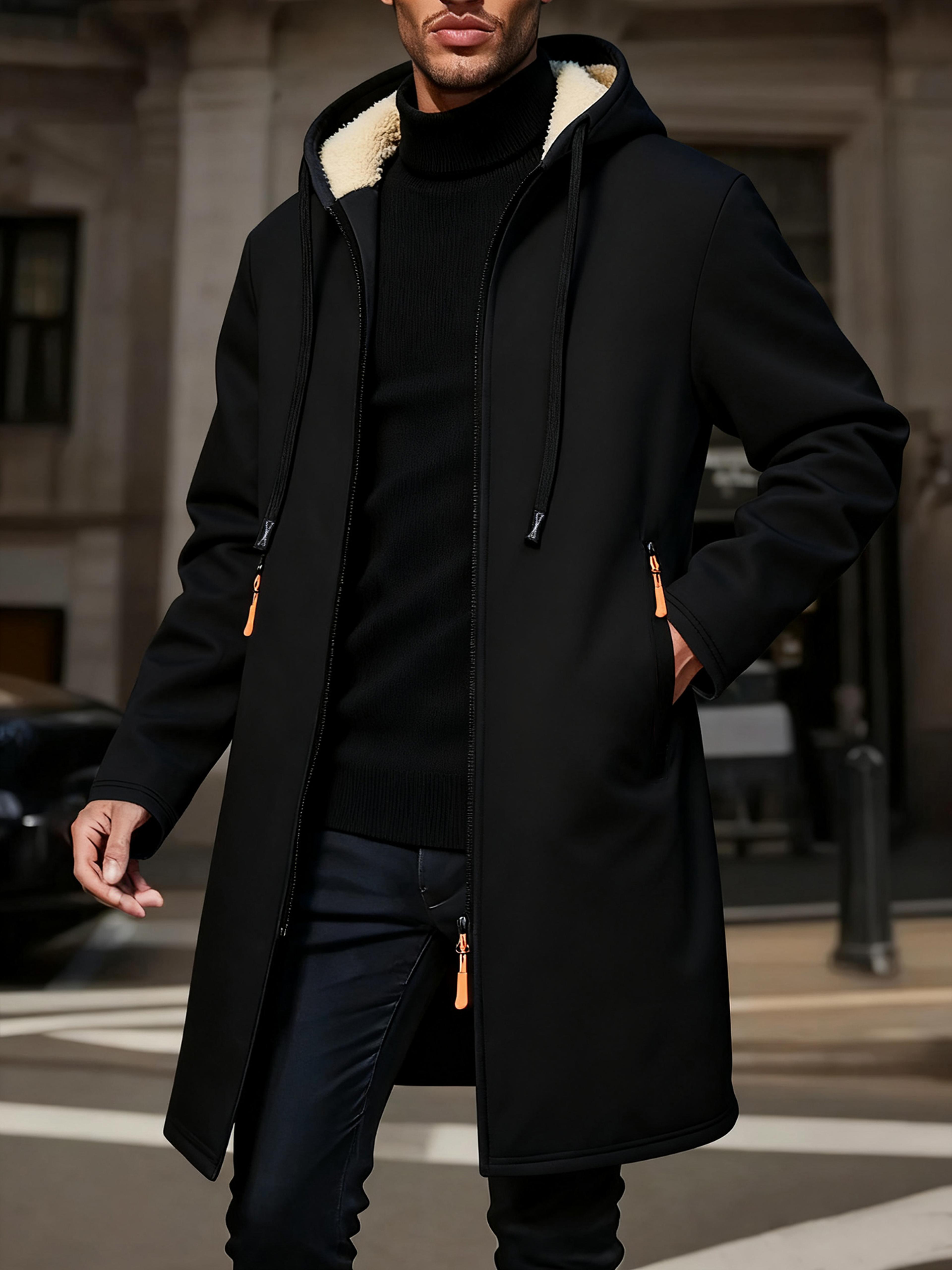 Outdoor Warm Zipper Jacket Winter Men Thickened Hoodies Solid Color Long Sleeve Cardigan Overcoat 2