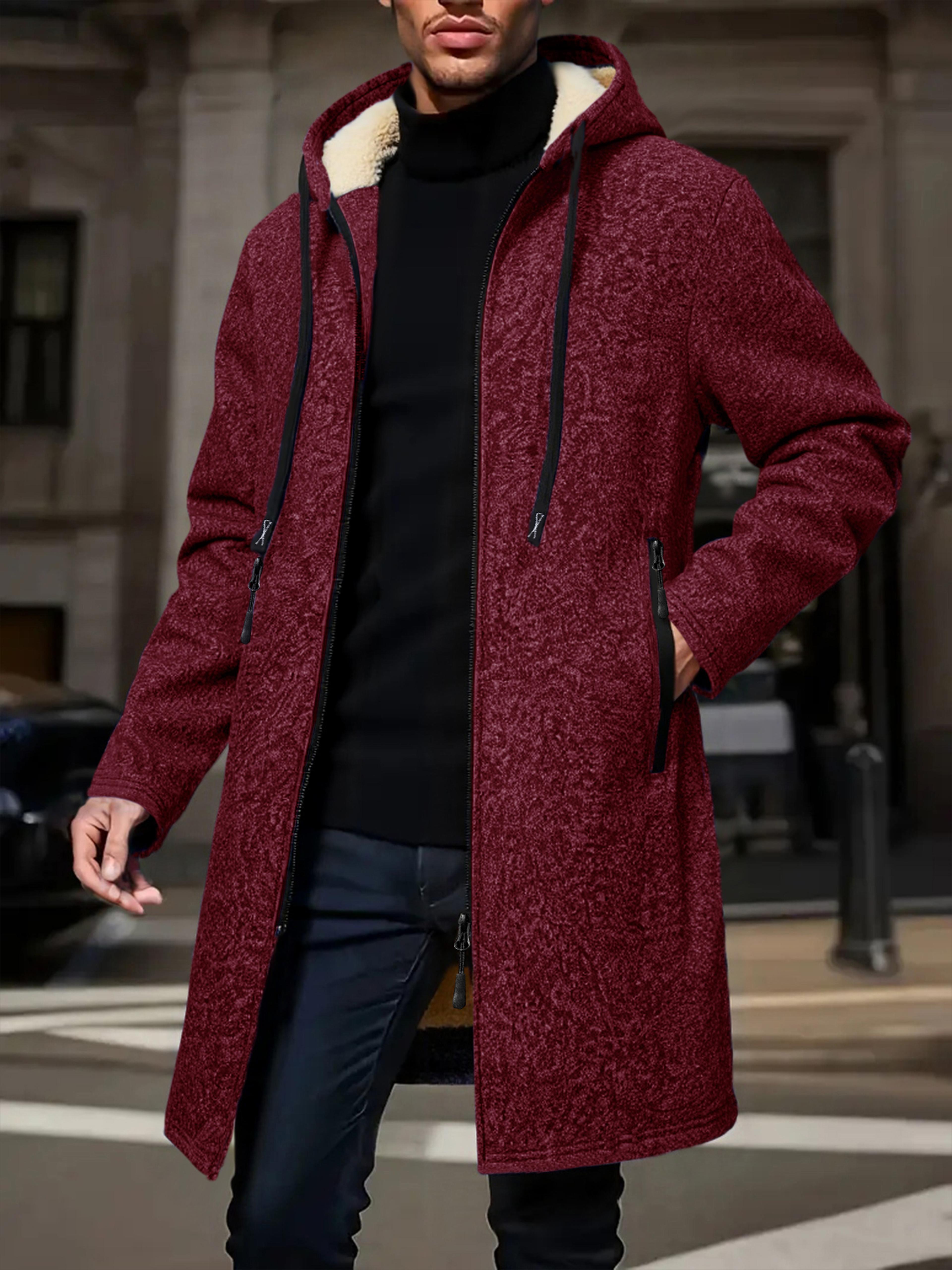 Outdoor Warm Zipper Jacket Winter Men Thickened Hoodies Solid Color Long Sleeve Cardigan Overcoat 5