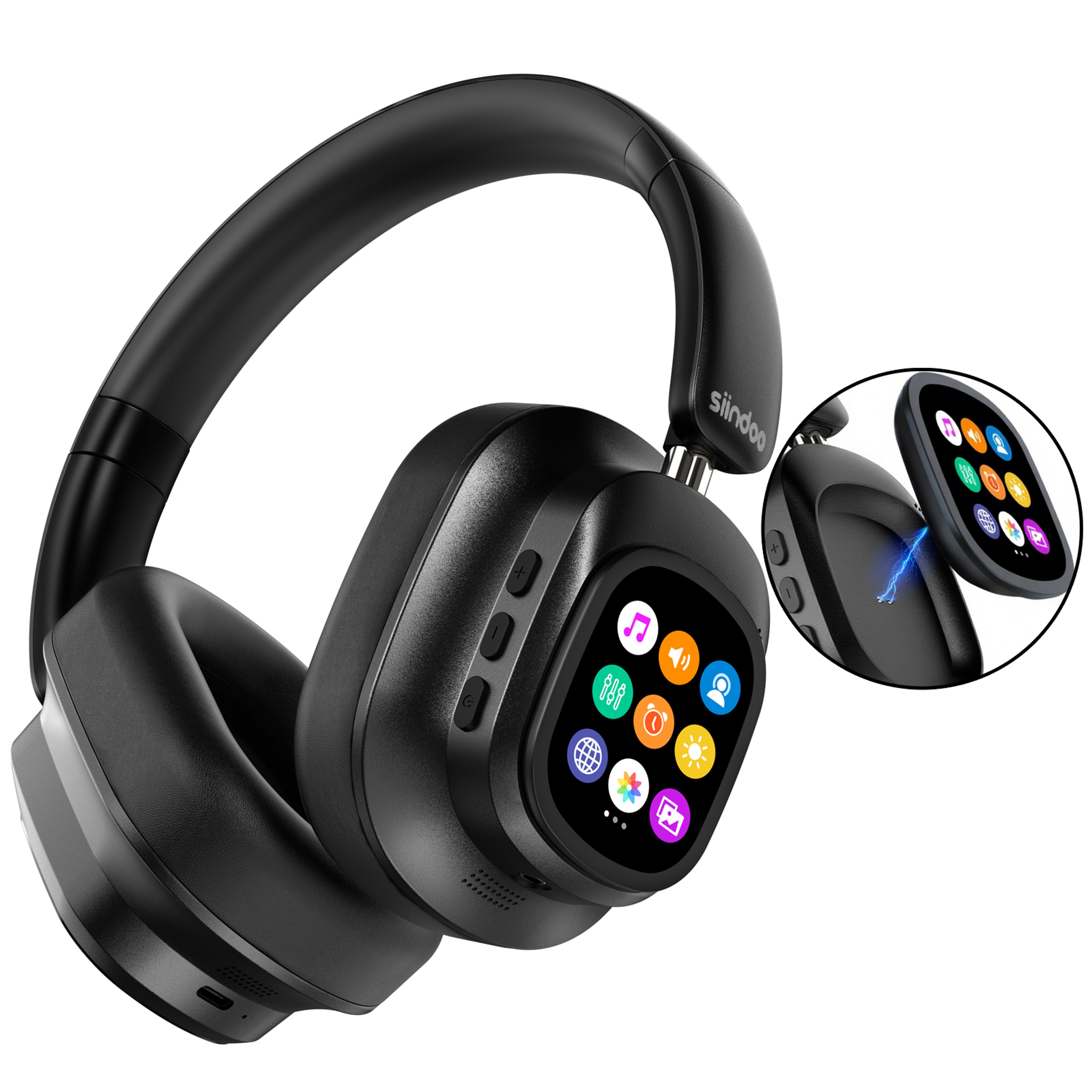 active noise cancelling headphones, hybrid wireless headphone with touch control led screen
