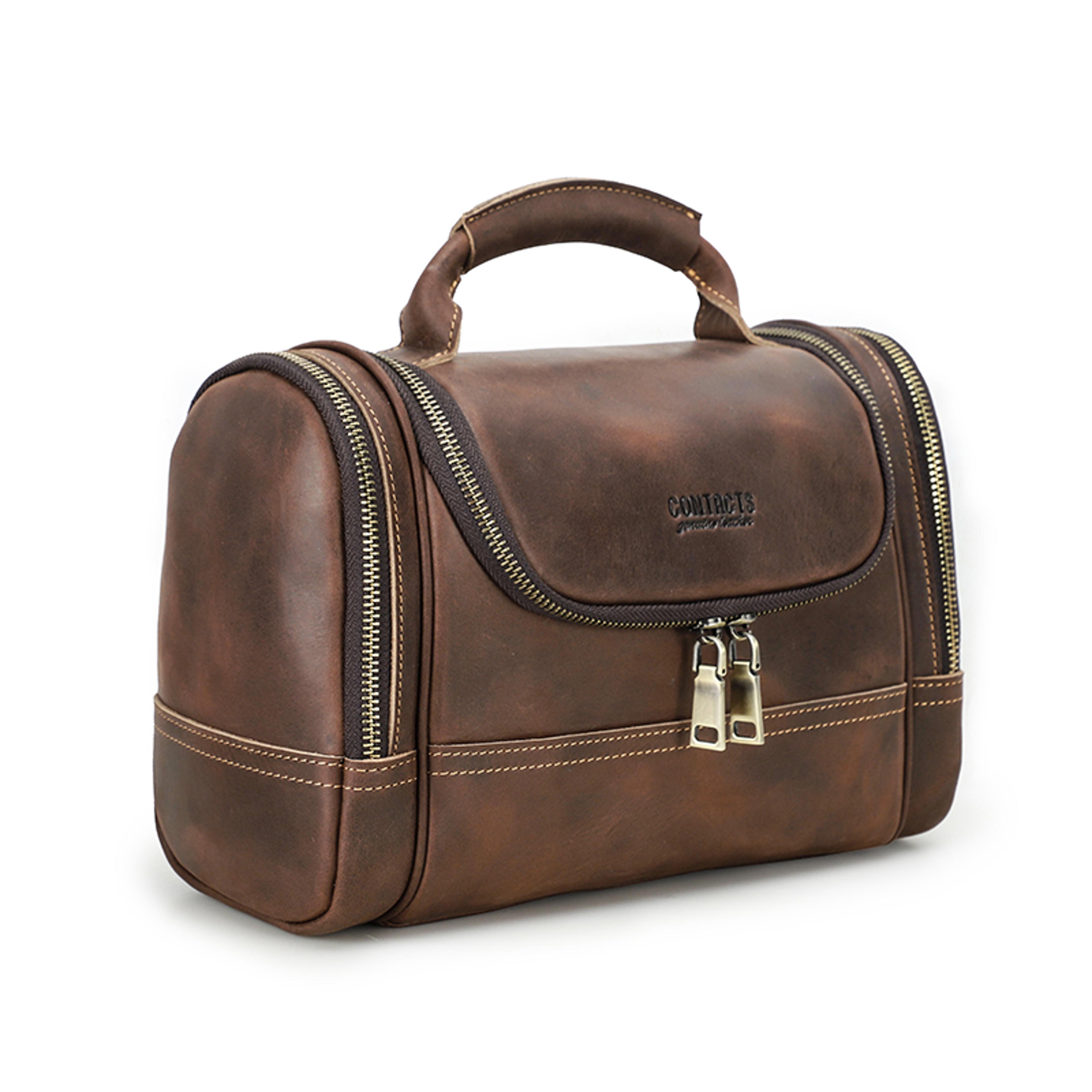 Crazy Horse Leather Business Travel Wash Toiletry Bag Mens Storage Cosmetics Handbag 5