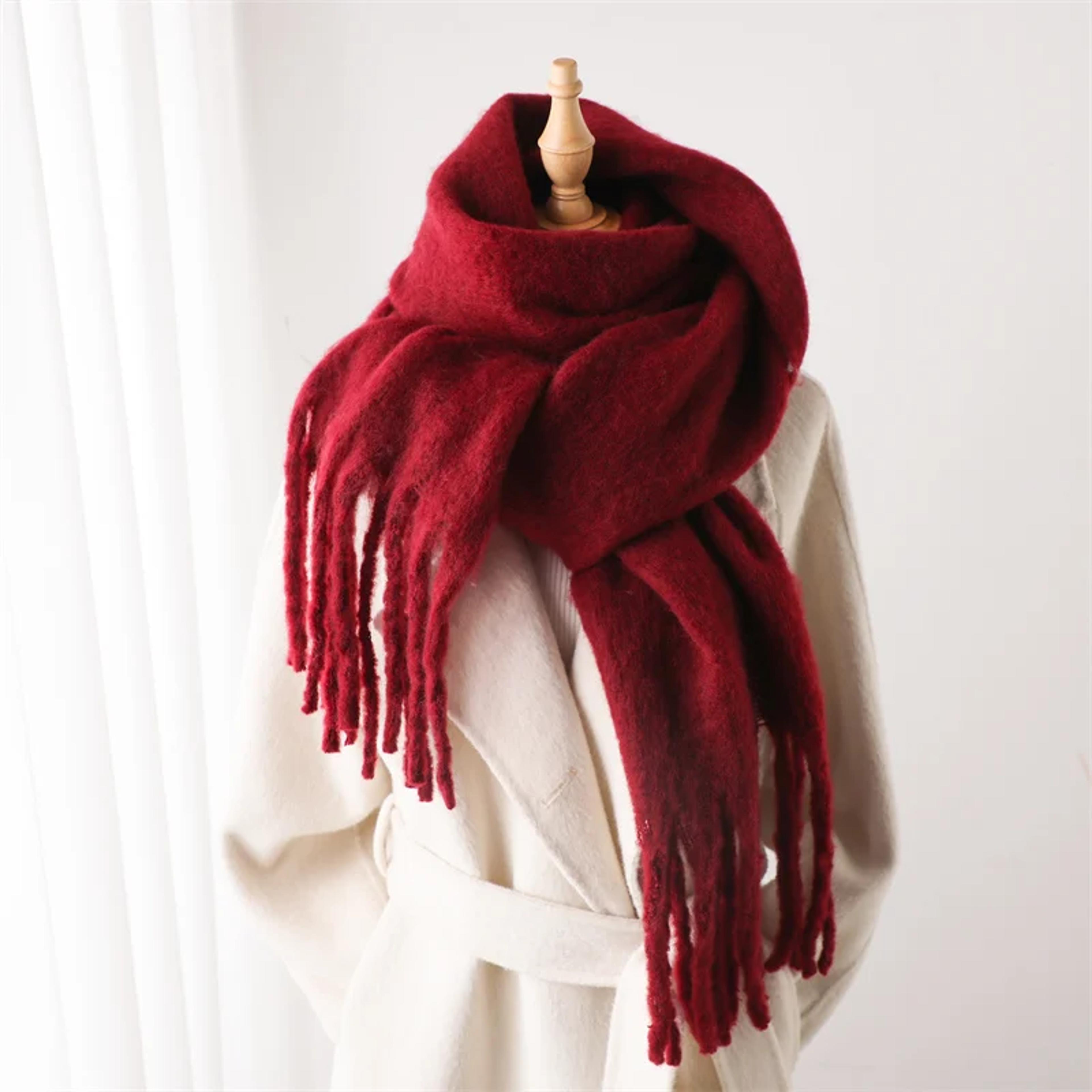 Warm Solid Pashmina Blanket Wraps For Women Cashmere Scarf With Big Tassel 8