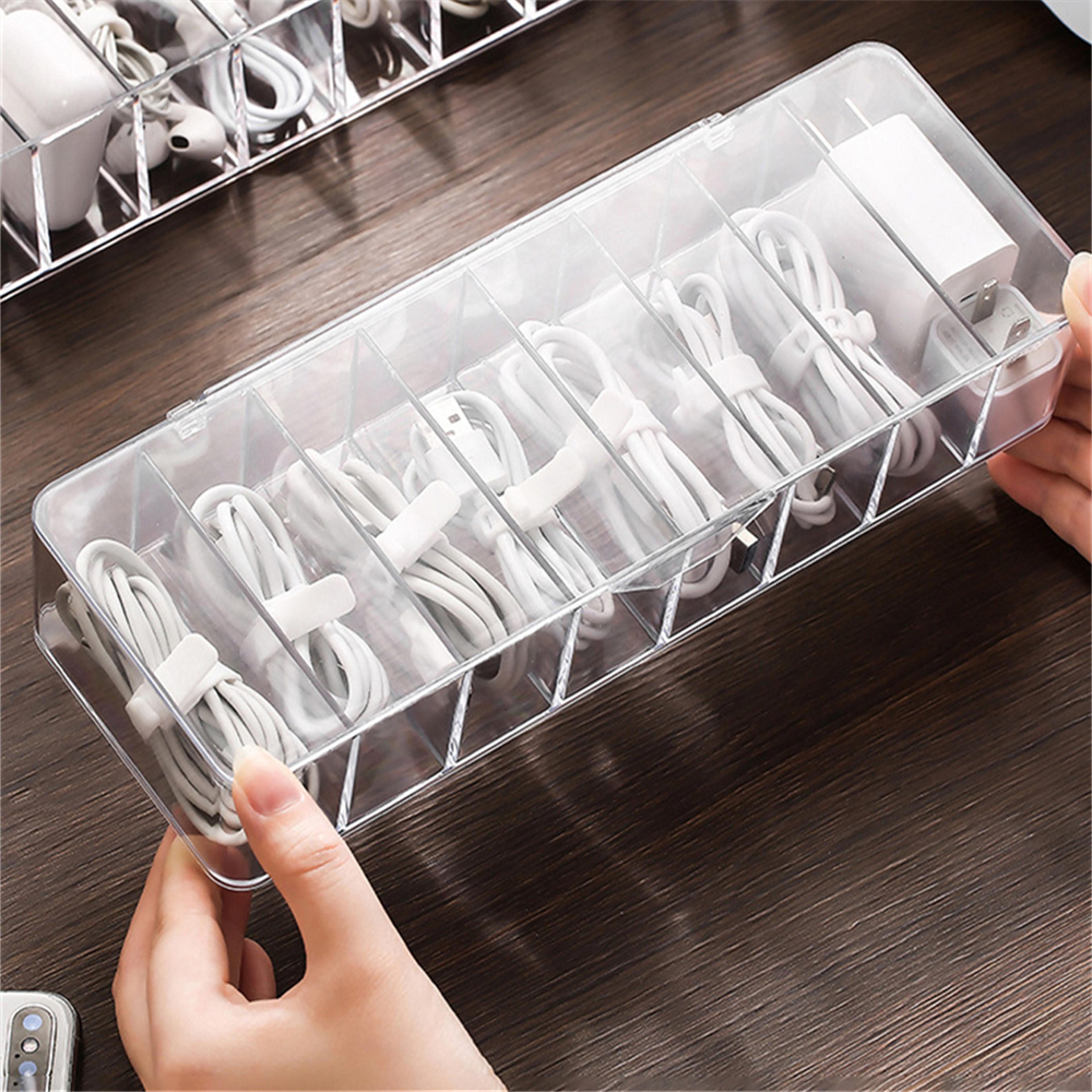 Desk Storage Container Transparent Plastic Data Line Box Cable And Makeup Organizer 2