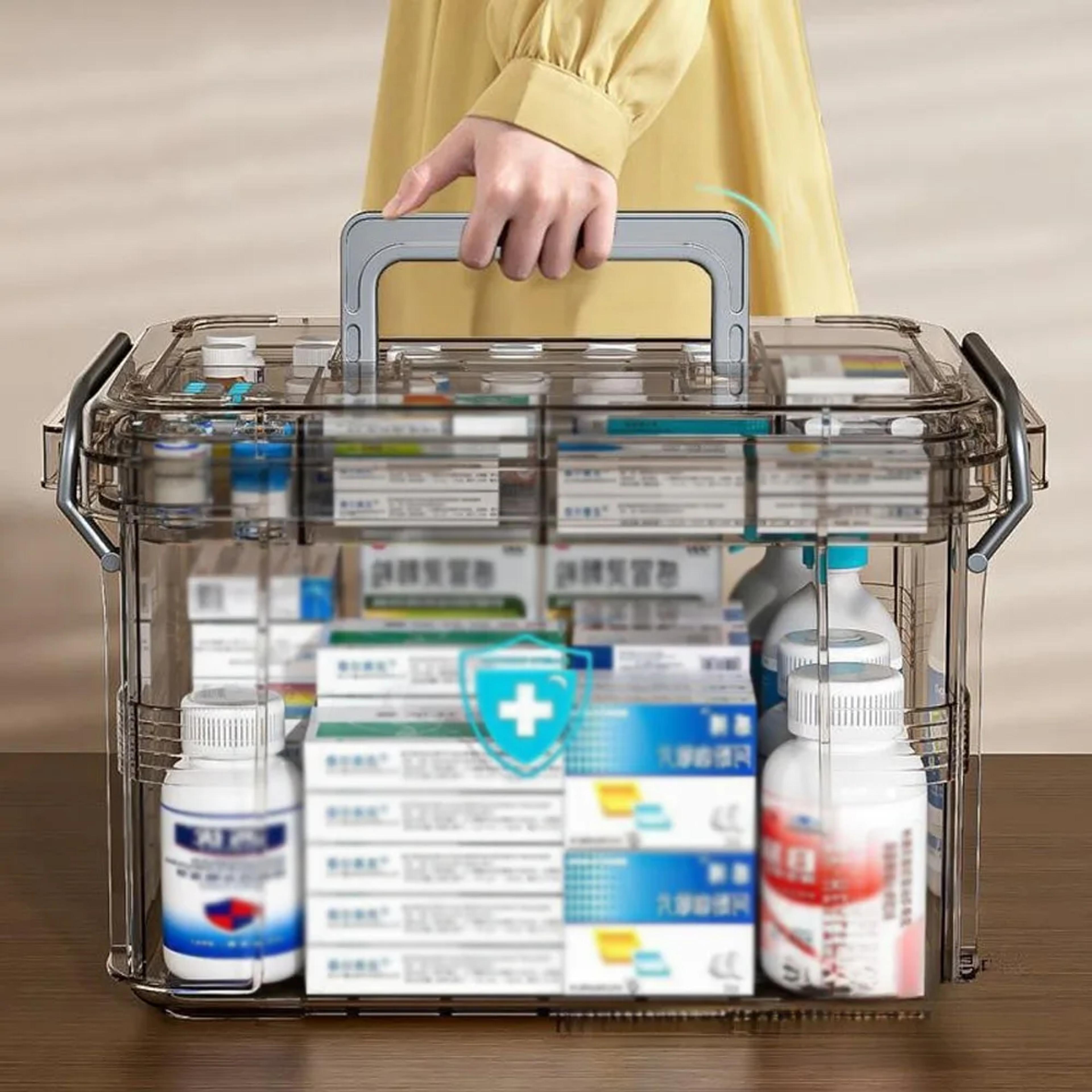 Plastic First Aid Box Empty Clear Medicine Organizer With Tray Thickened Medicine Container Chest F 0