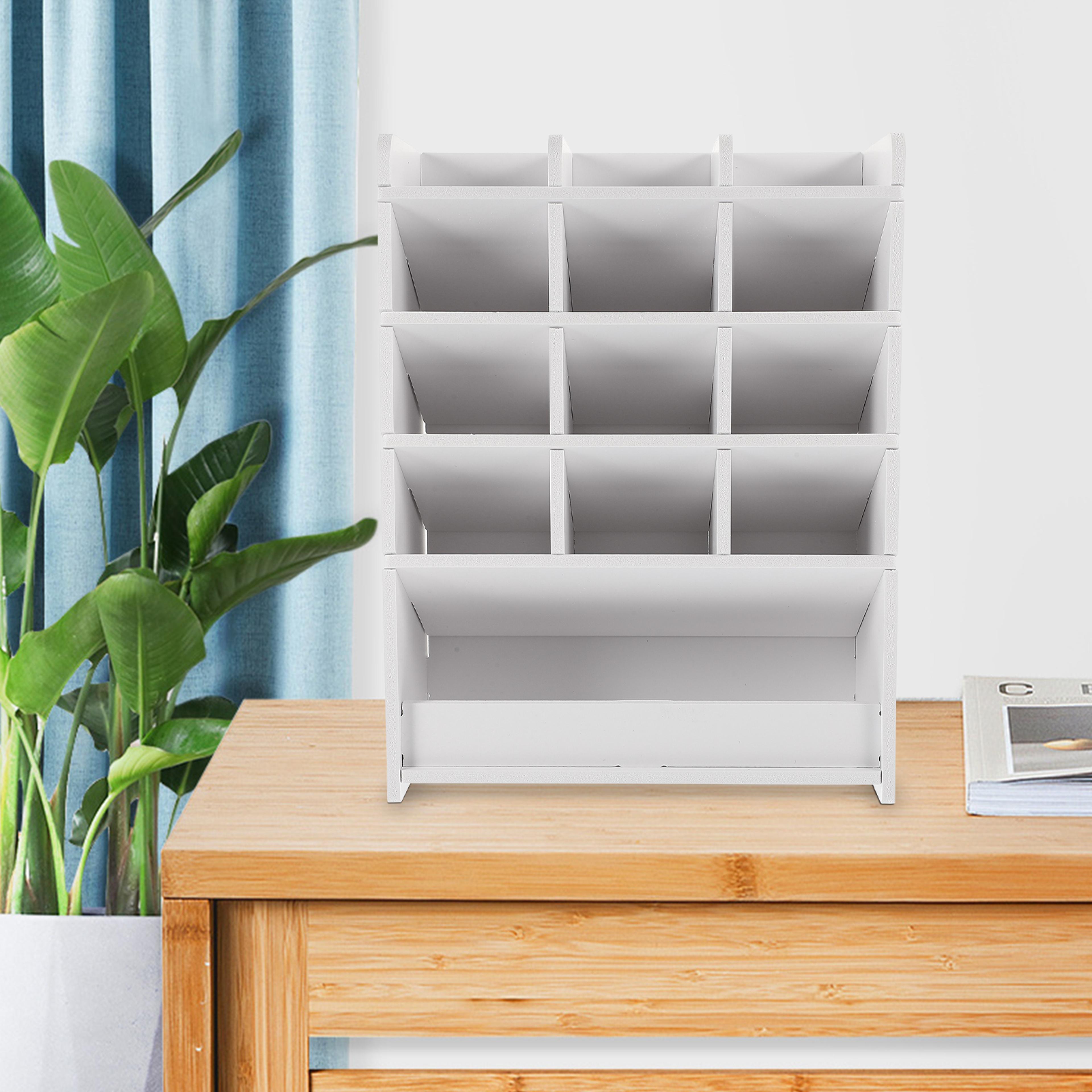 Desktop Storage Box Wood Organizer Office Pen Stand Multicompartment For School And Living Room 0