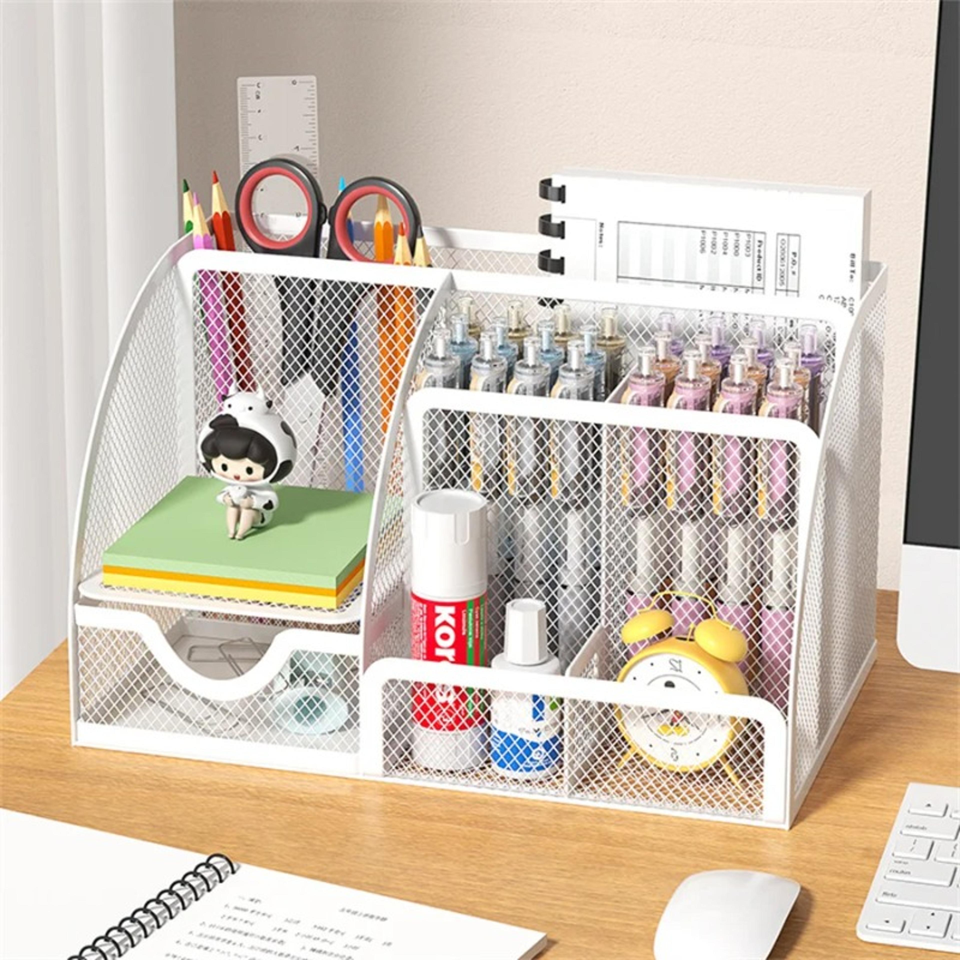 Desk Stationery Organizer Metal Pen Holder Storage Box Pencil File Rack Office Divided Container 1