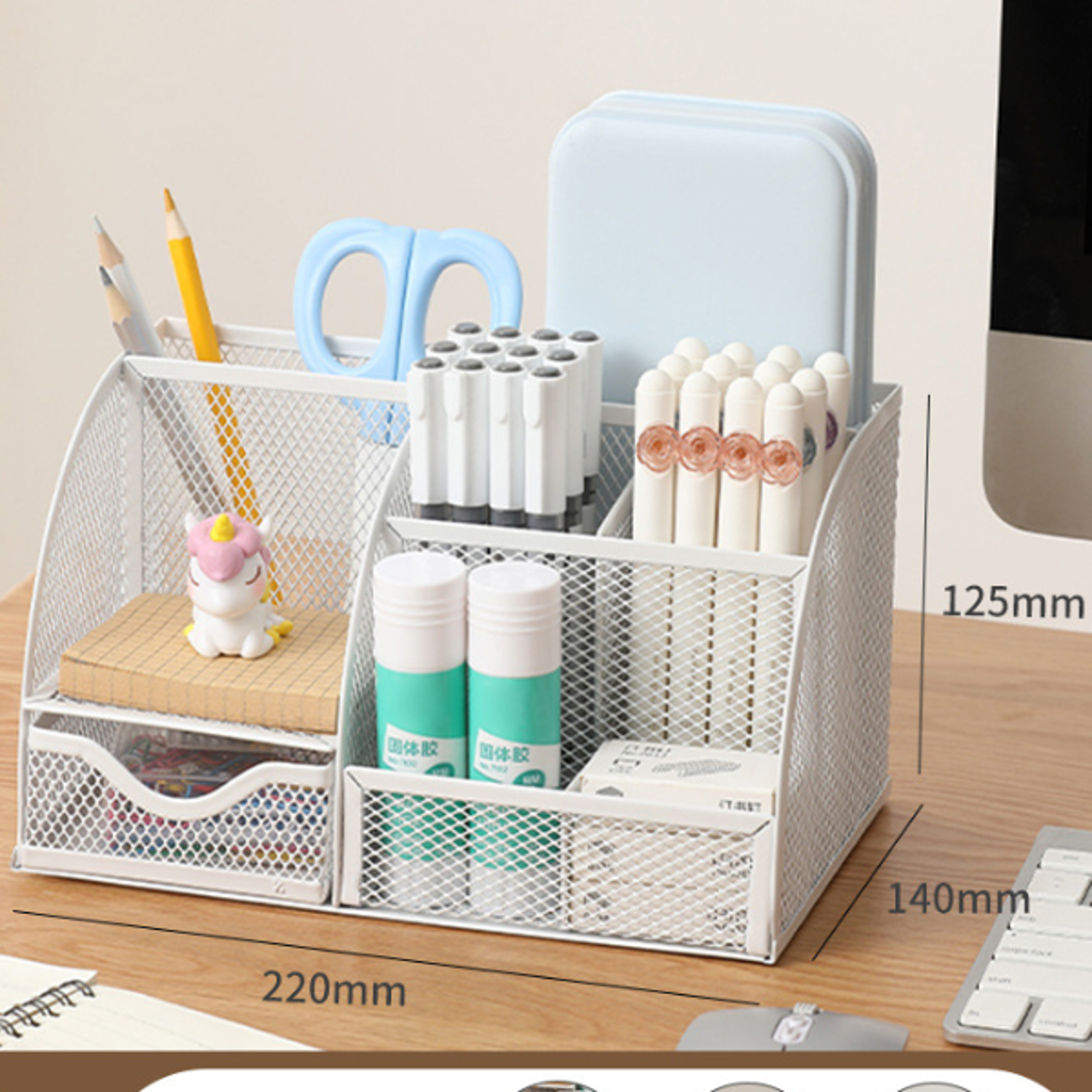 Desk Stationery Organizer Metal Pen Holder Storage Box Pencil File Rack Office Divided Container