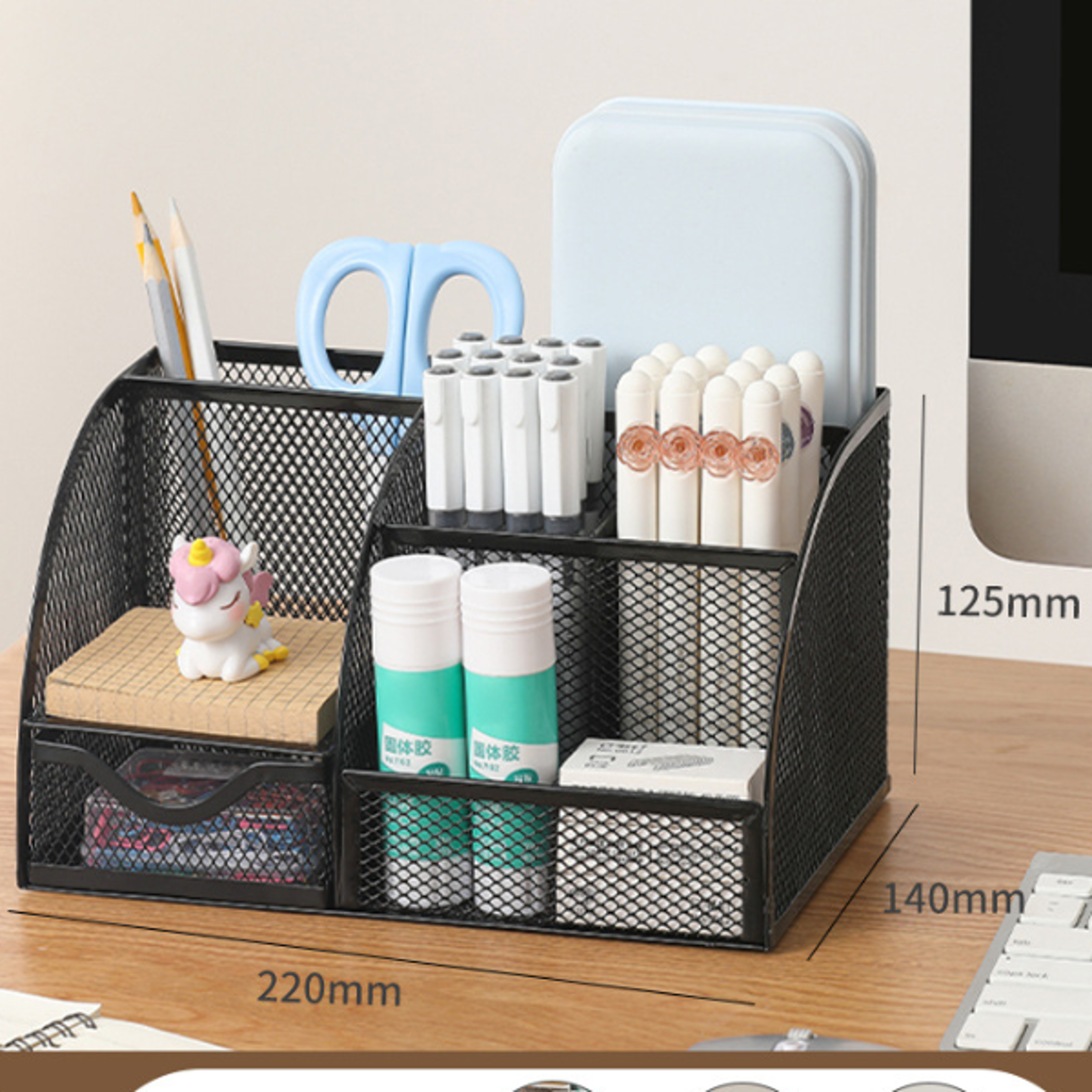 Desk Stationery Organizer Metal Pen Holder Storage Box Pencil File Rack Office Divided Container