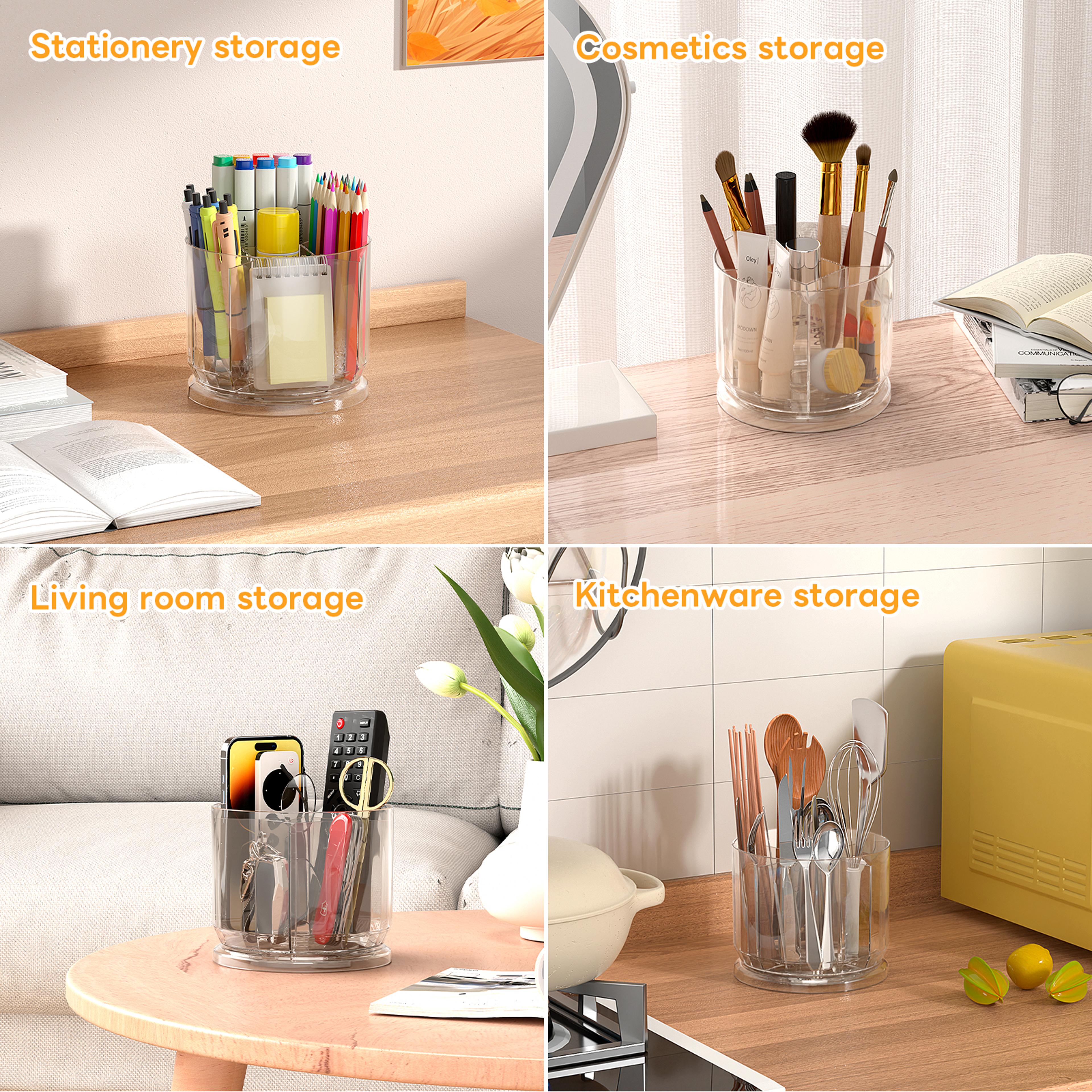 MultiFunctional Spinning Pen Holder For Desk Clear Plastic Cosmetics Storage Box Makeup Brushes Hol 4