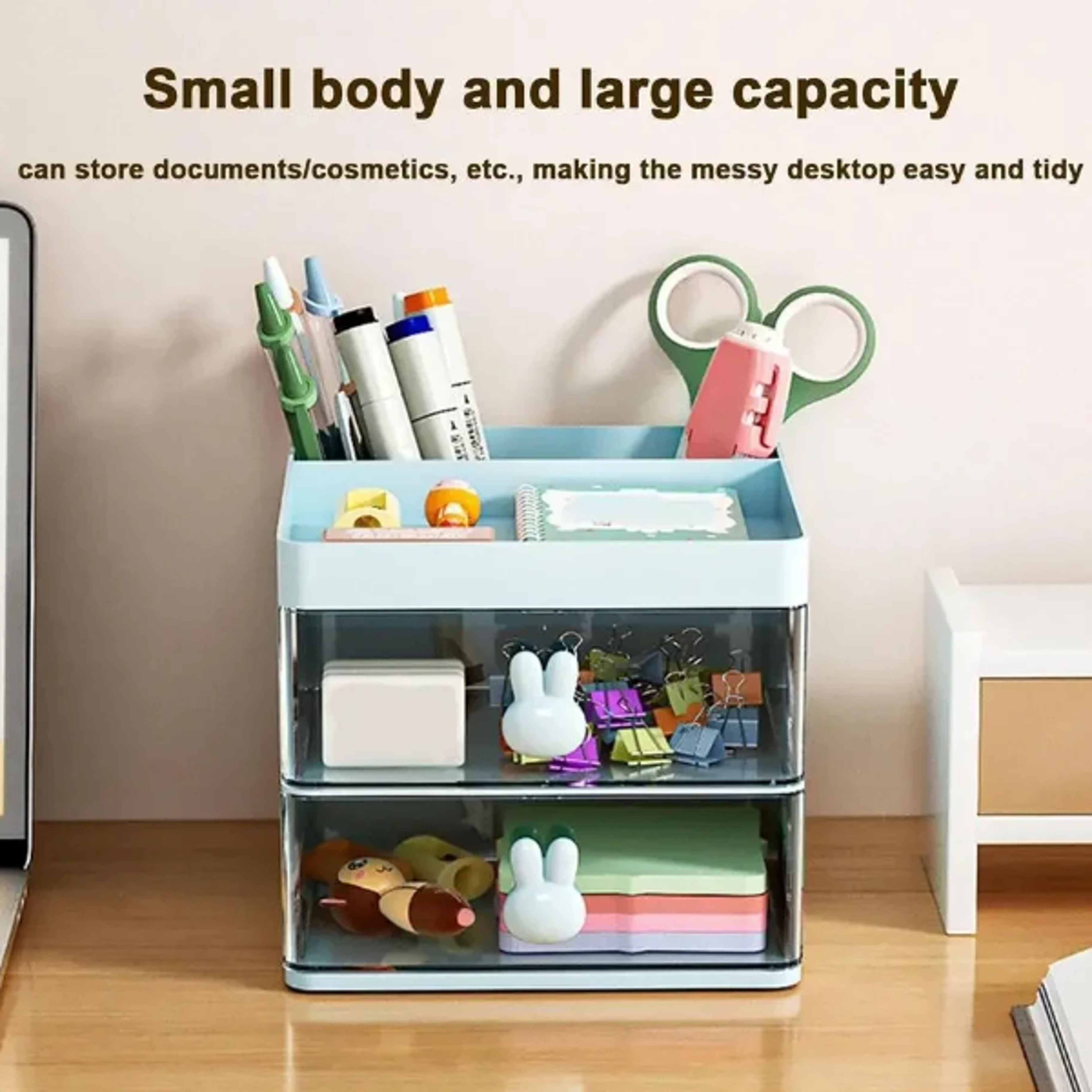 Desk Organizer with Drawer Office Storage Box Makeup and Business Card Organizer Stationery  Mob