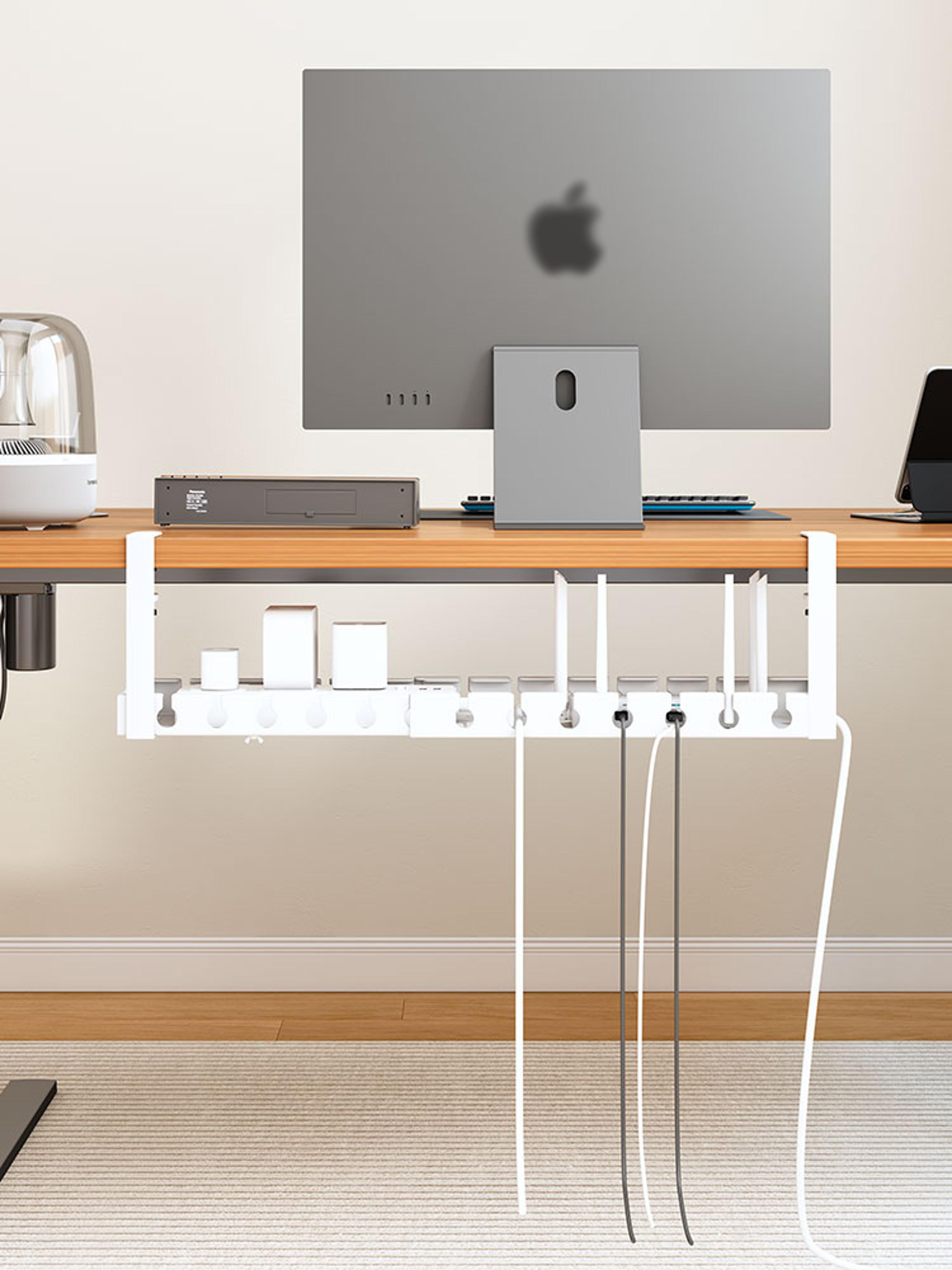 Extendable Steel Under Desk Cable Management Tray Power Strip Cord Holder For Wire Organization 0