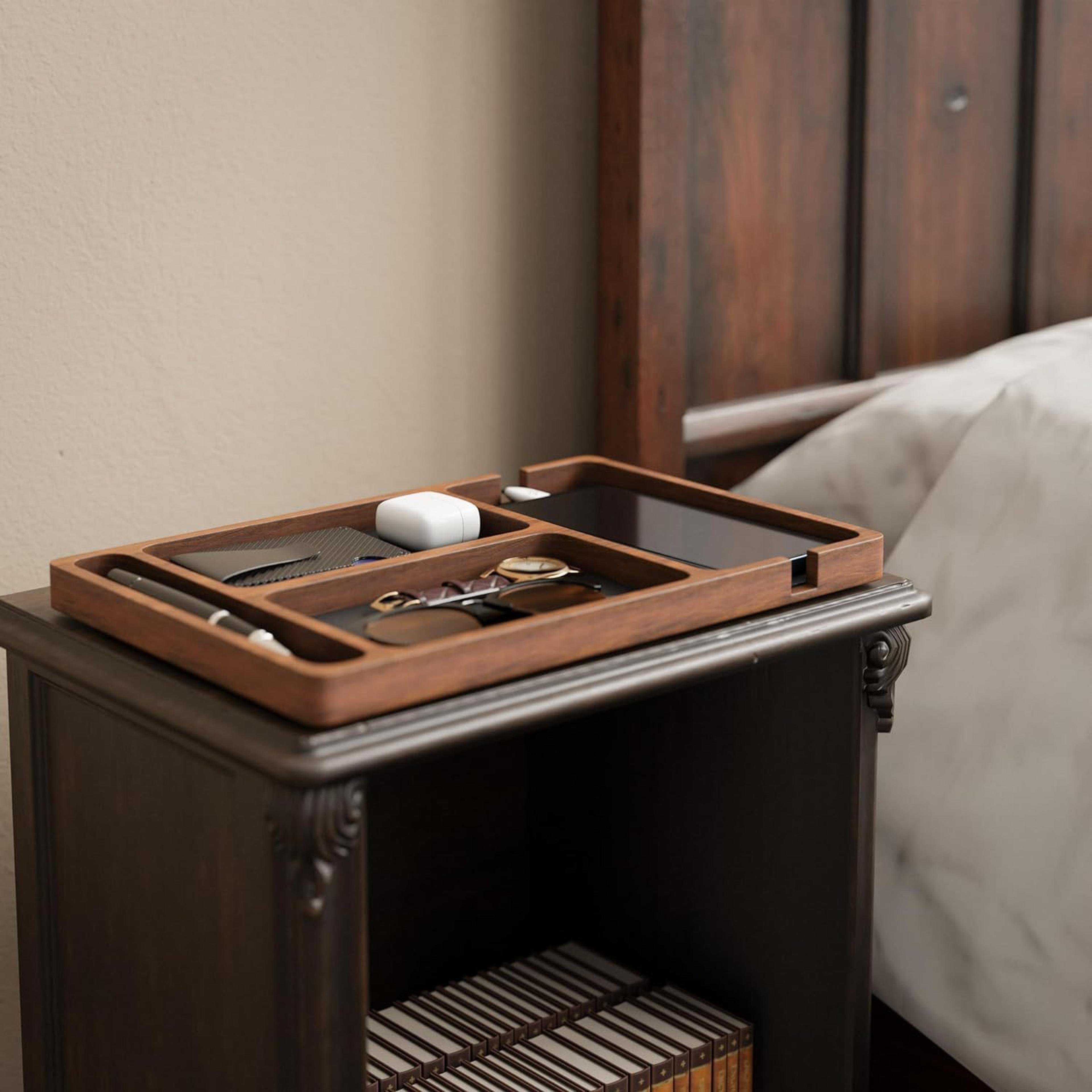Wooden Storage Tray Office Desktop Storage Box Solid Wood Partition Organizer For Phone Headphone D 1