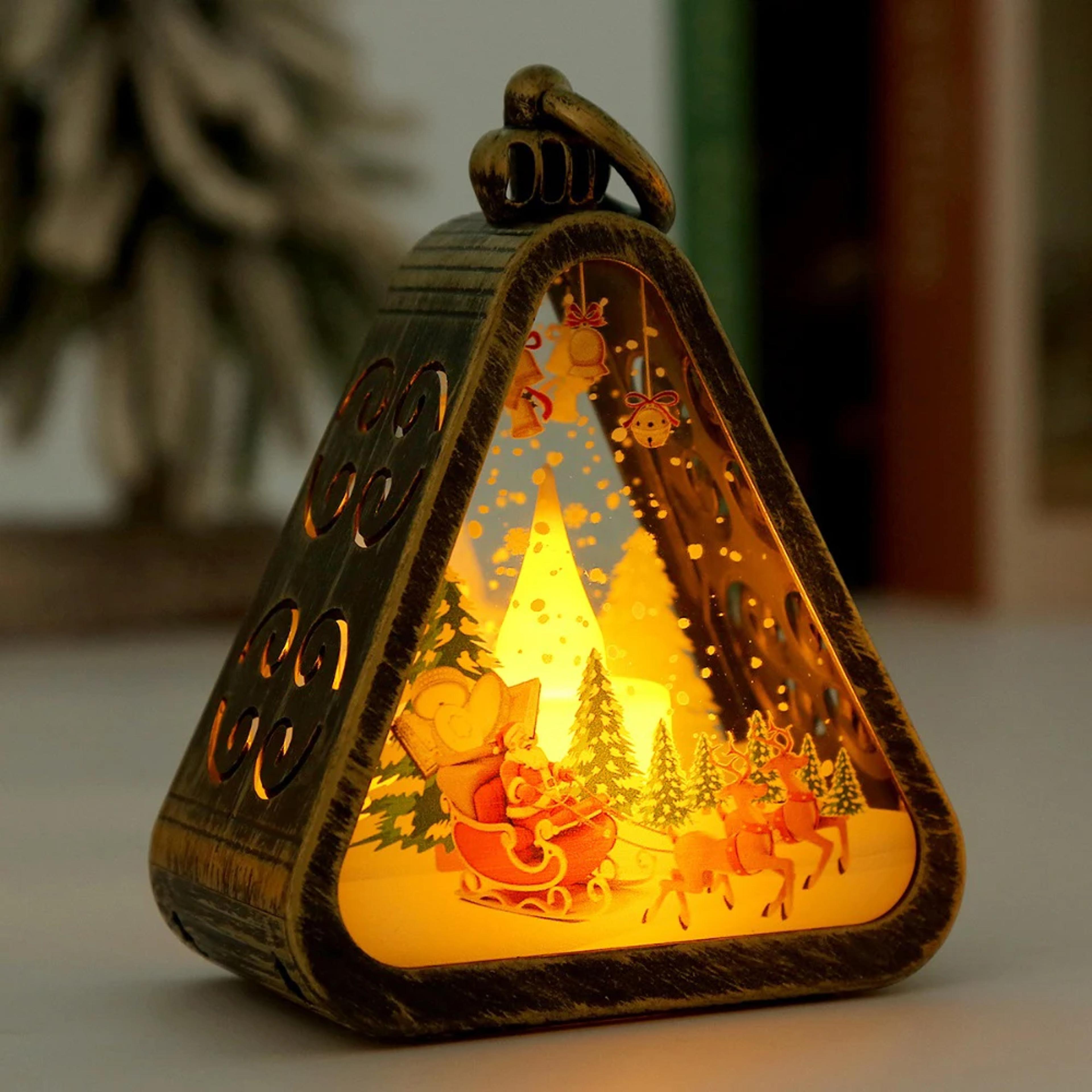 santa claus snowman festival lamp mini christmas led triangle lantern party scene props
