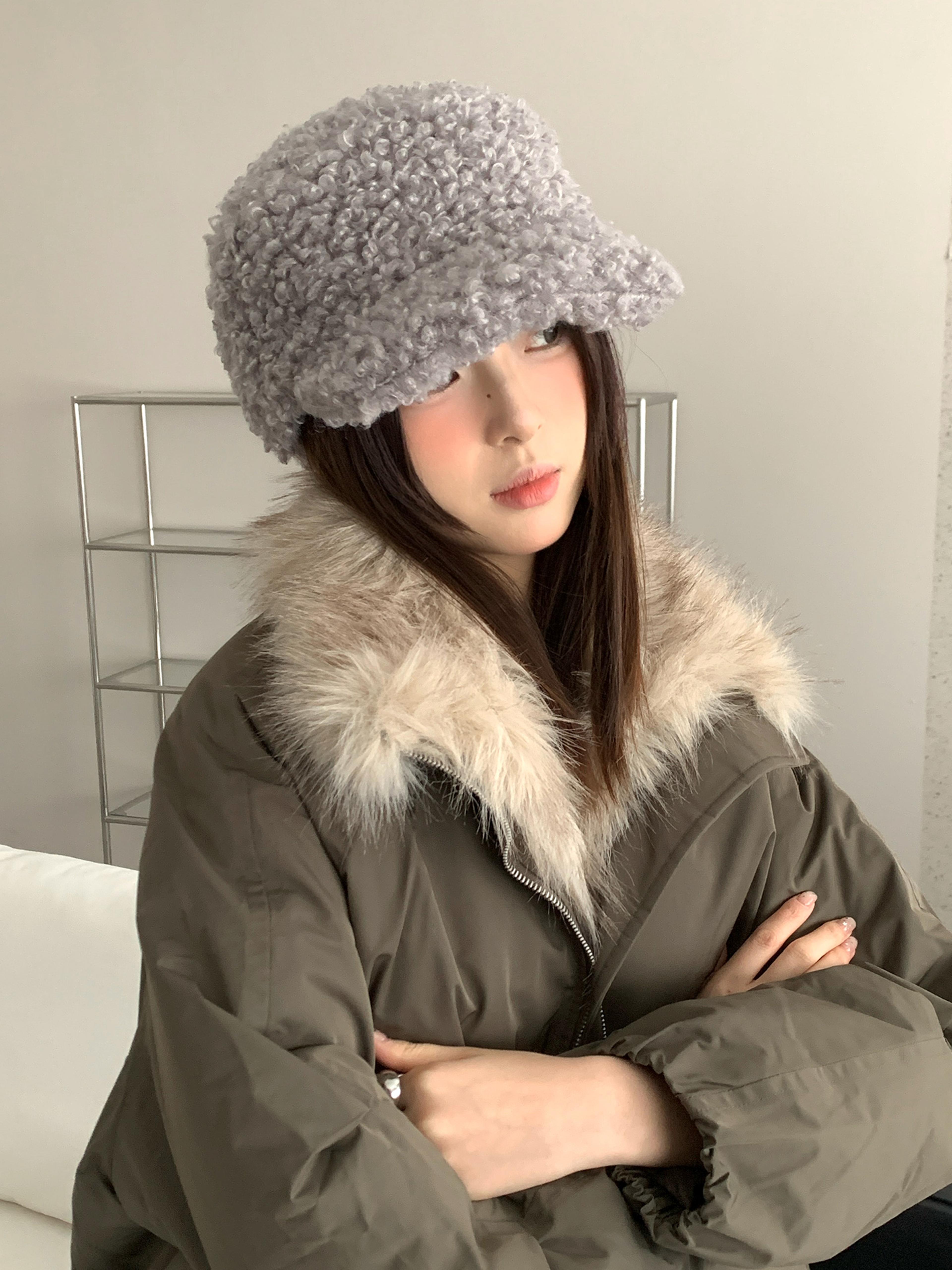 Versatile Womens Korean Baseball Cap Warm Retro Style Plush Pure Color For Autumn And Winter 2