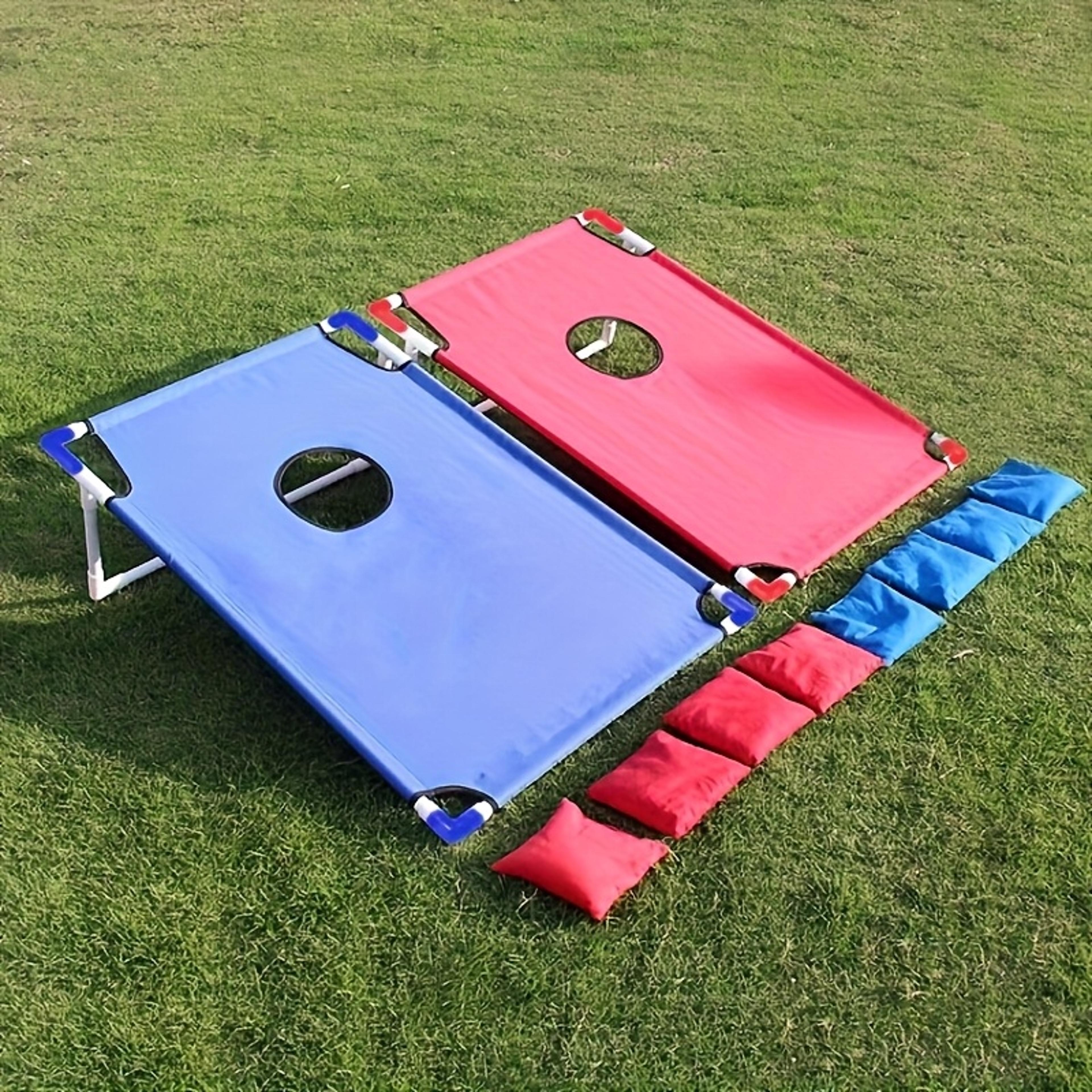 foldable and durable beach bag game, red and blue portable corn hole set