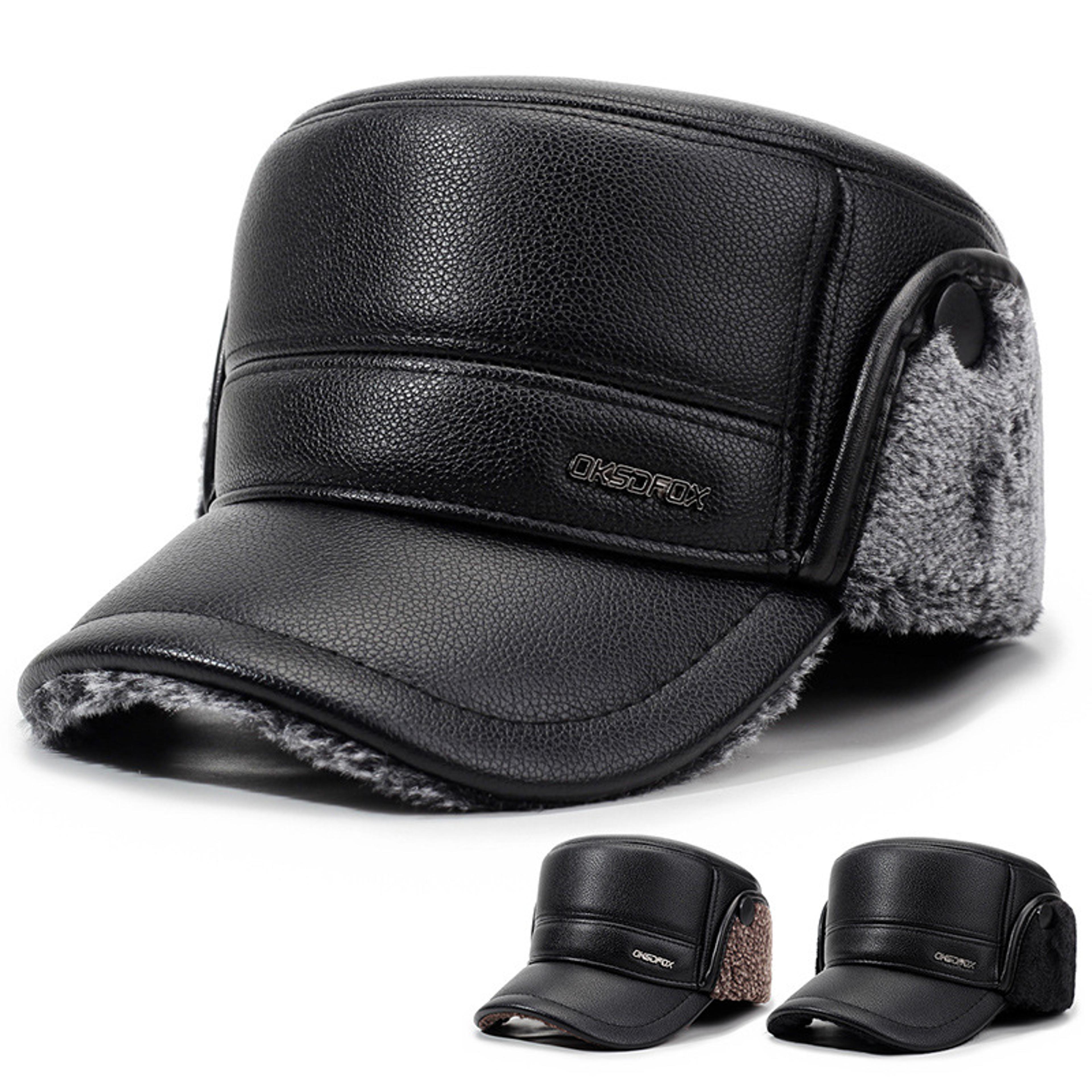 Winter Thickened Fleecelined Cold Cap Mens Leather Flat Top Baseball Cap Warm Ear Hat For Elderly 0