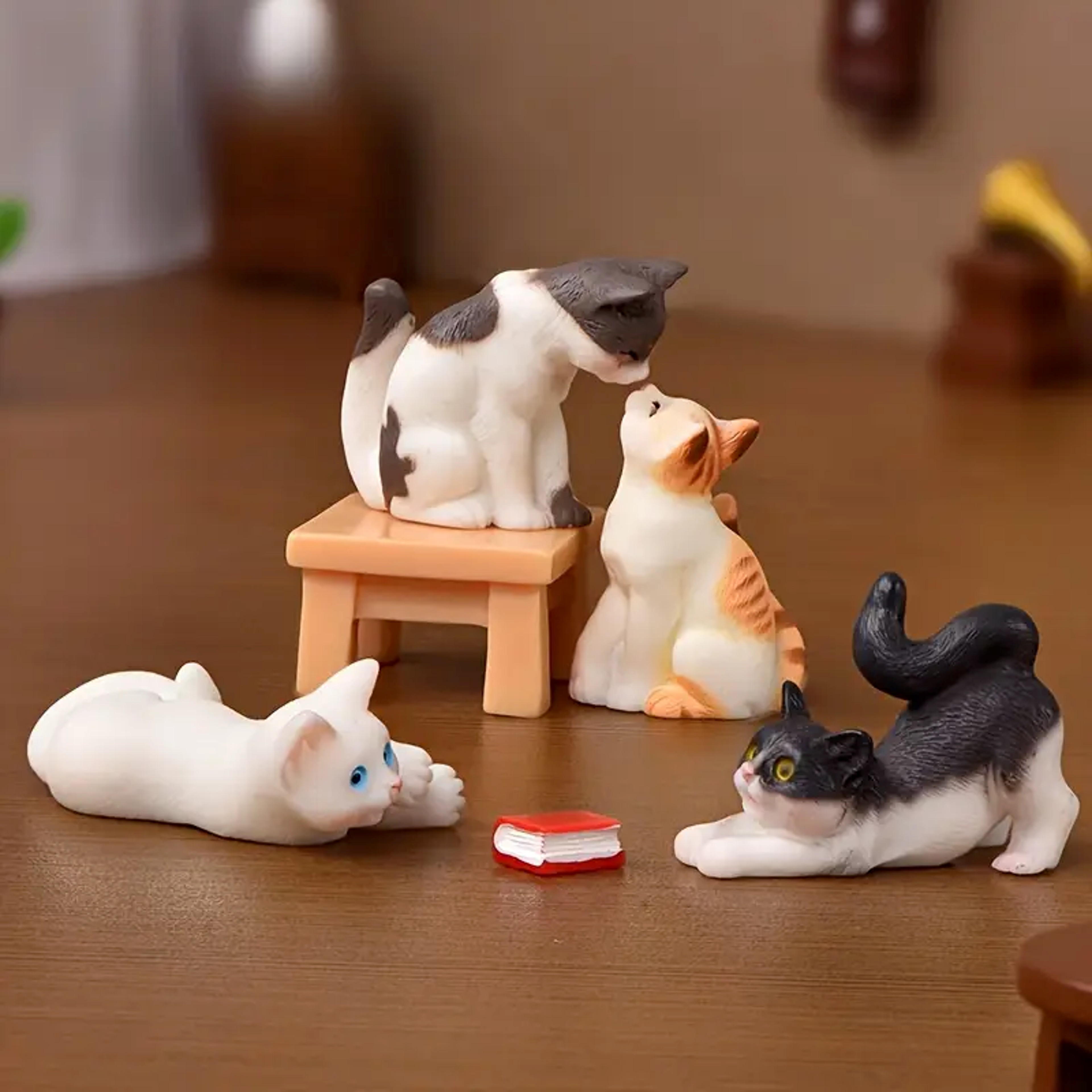 resin miniature cat figurines, vintage fairy garden accessories, tabletop craft decor