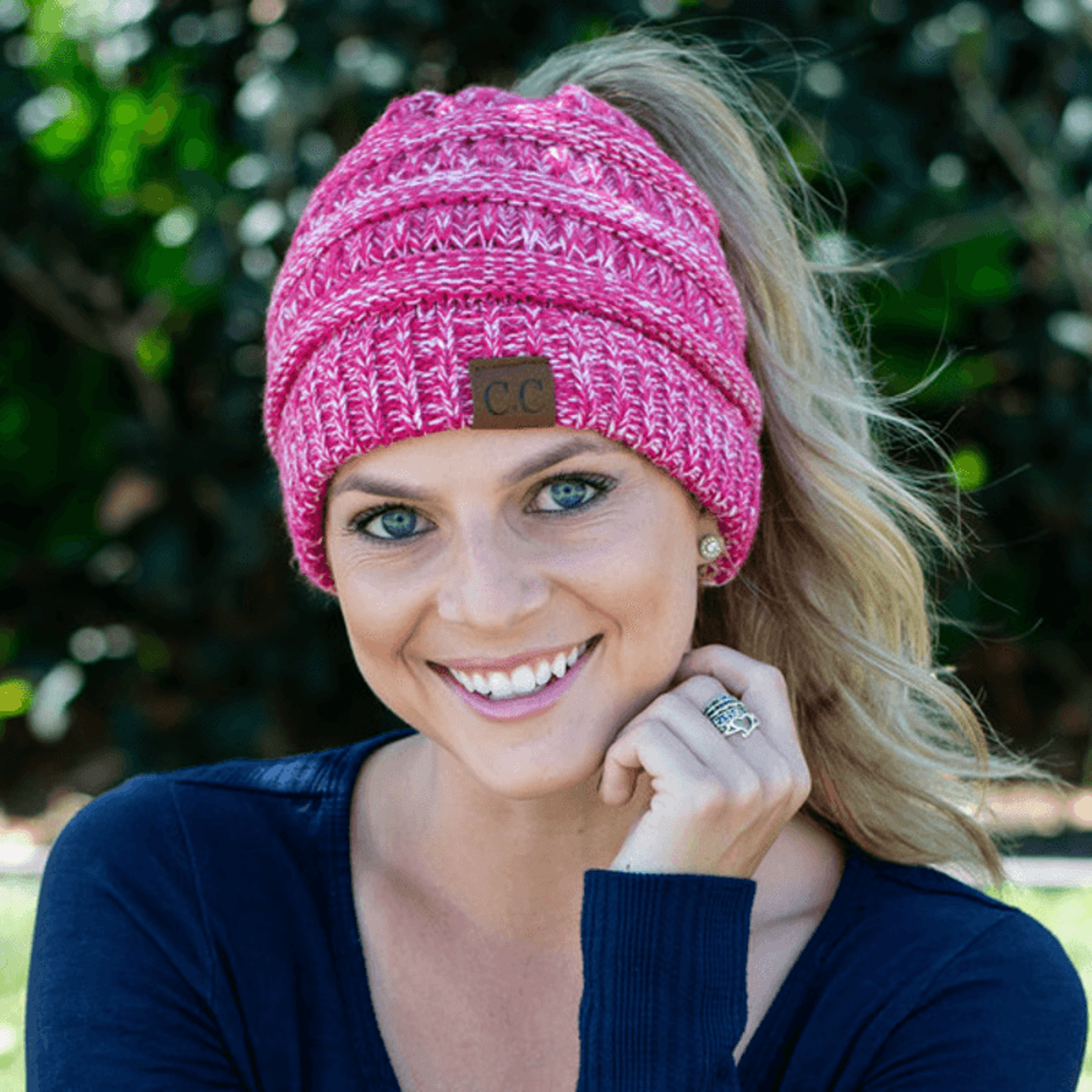 close up of ponytail beanie opening for hairstyle comfort