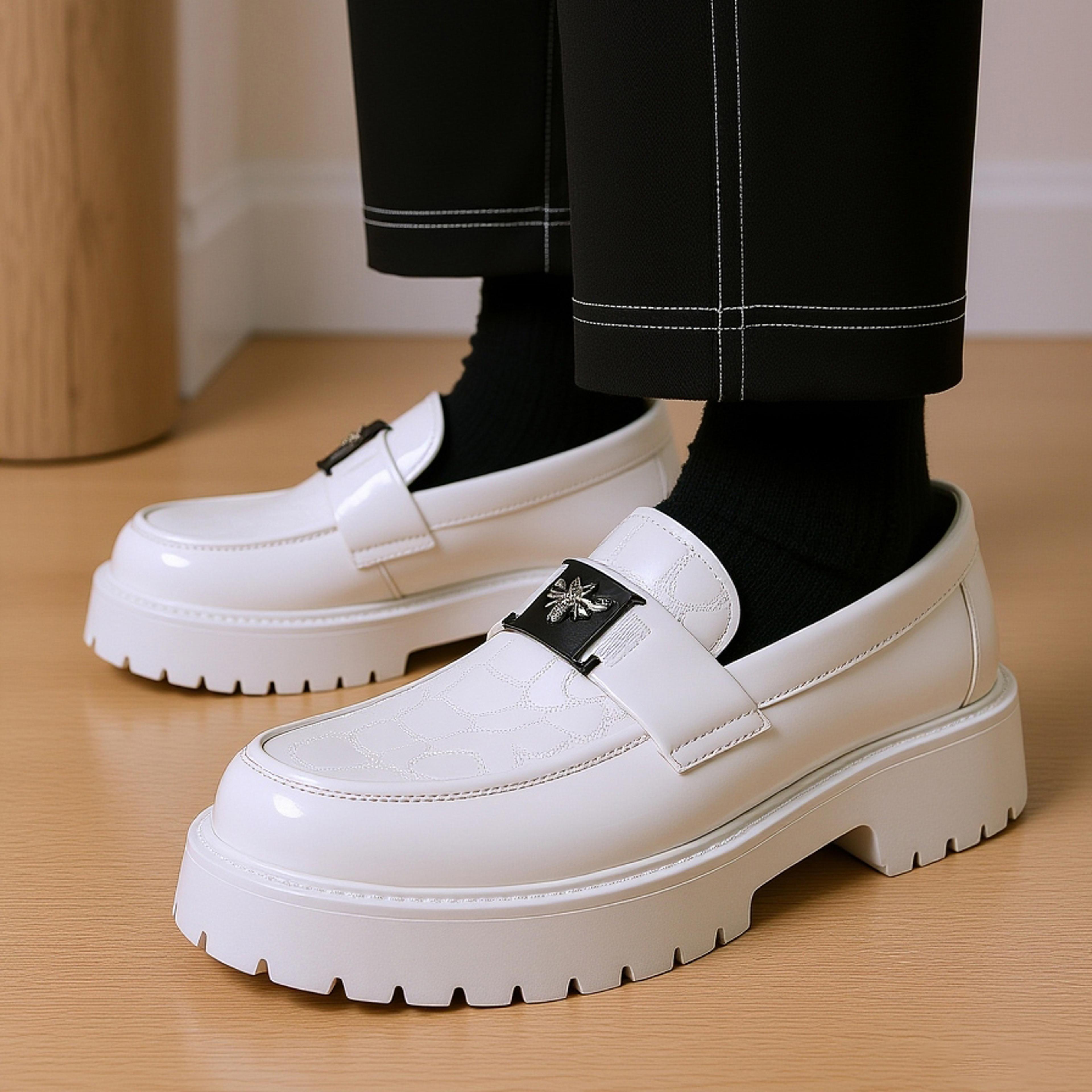 Luxury Leather Shoes Mens Round Toe Loafers NonSlip Thick Soled Business Office Formal Dress Shoes 1