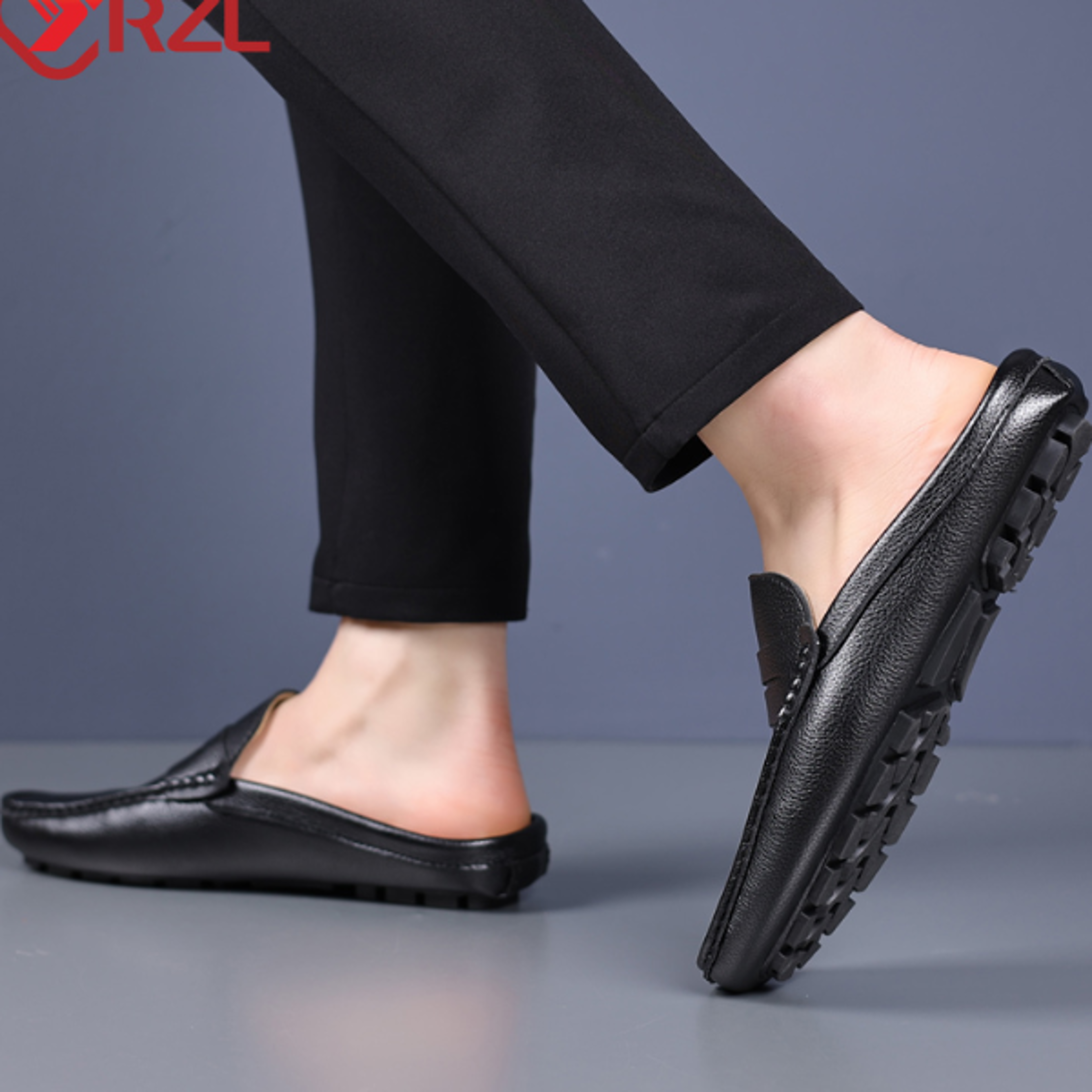 Breathable Casual Leather Slippers for Men Summer Slipon Loafers Comfy Half Shoes