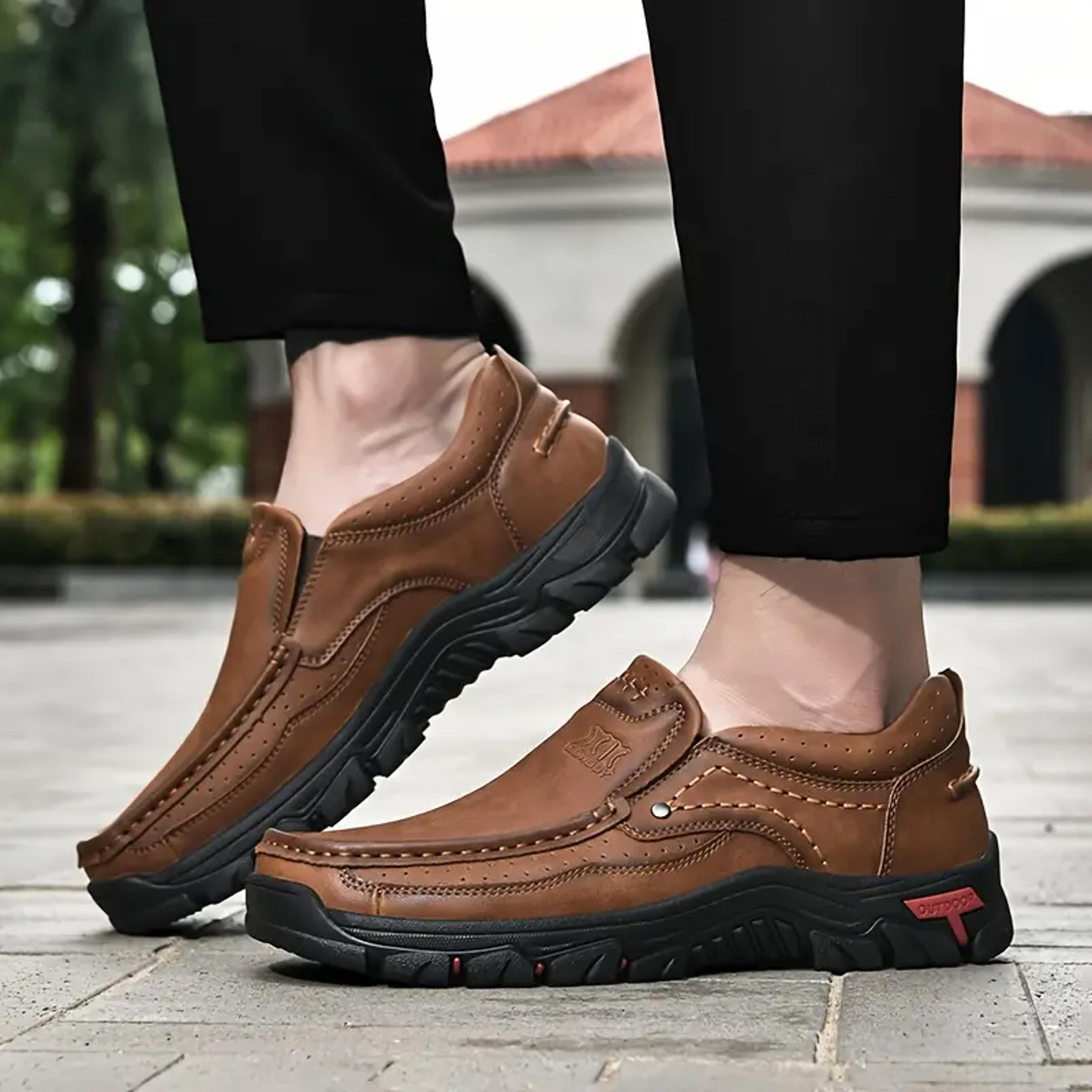 Casual Handmade Leather Men Shoes Outdoor Slip On Moccasins Flats Walking Shoes NonSlip 3