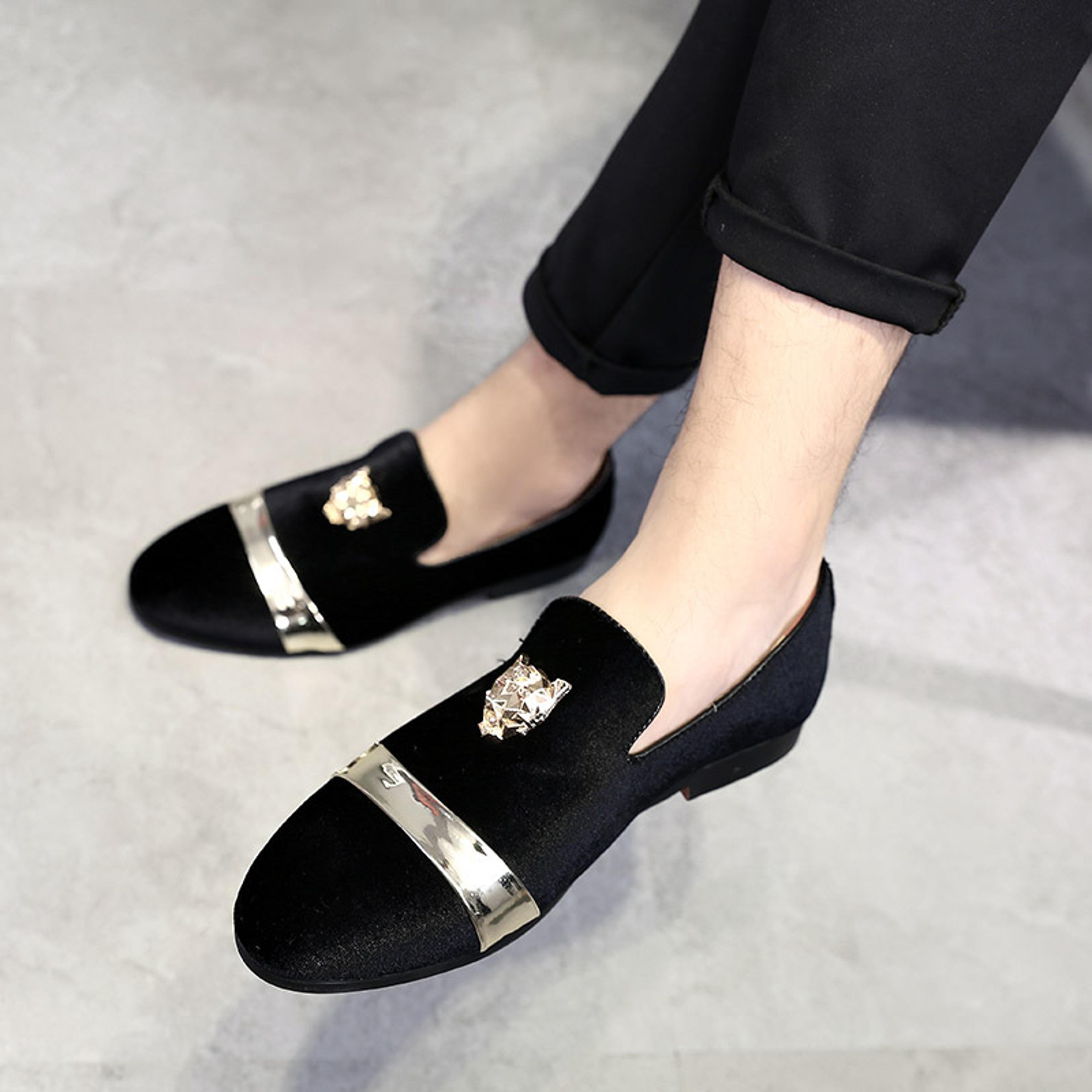 Fashion Quality Tiger Gold Metal Men Dress Shoes New Men Wedding Loafers Velvet Shoes 3