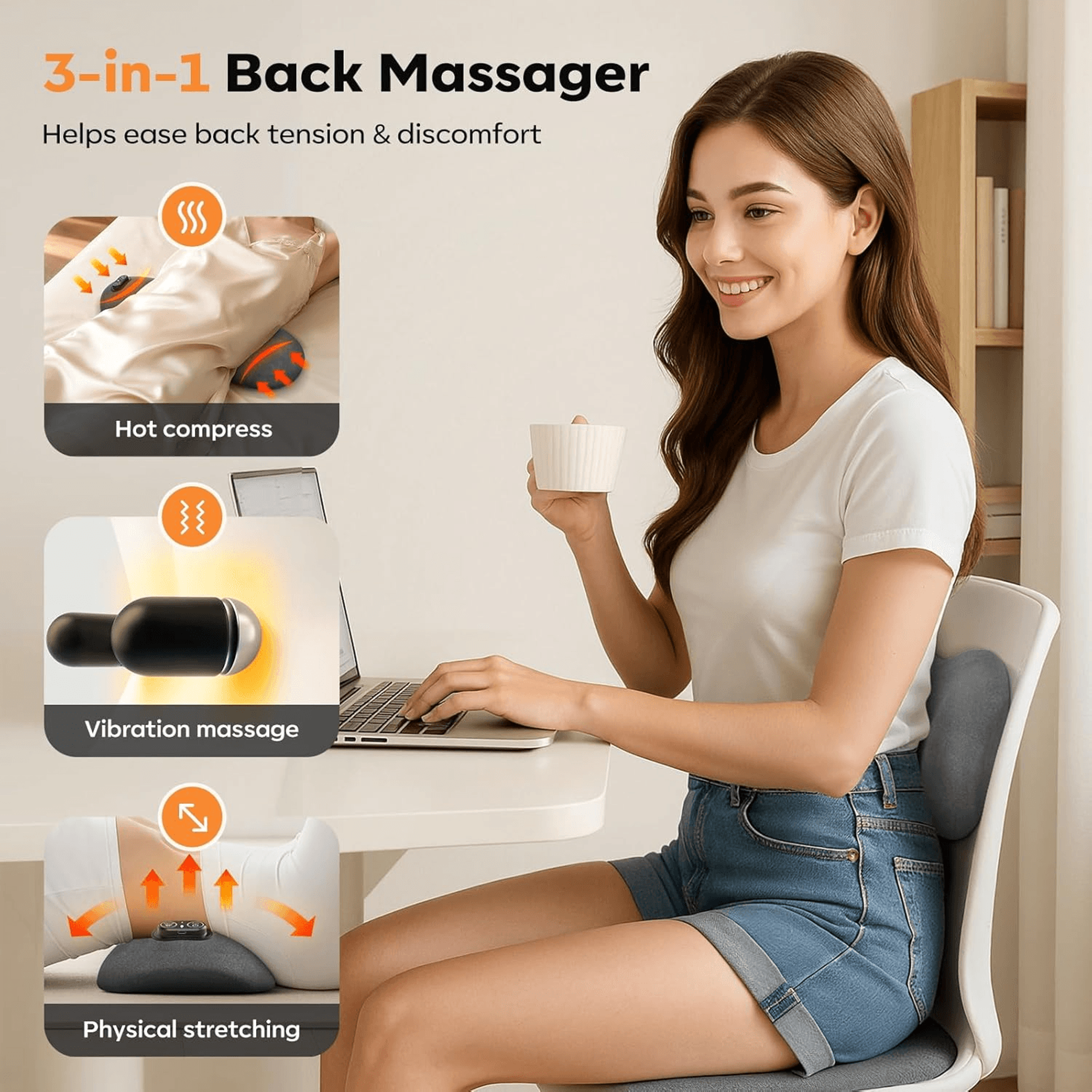 Heat and vibration massager for posture correction