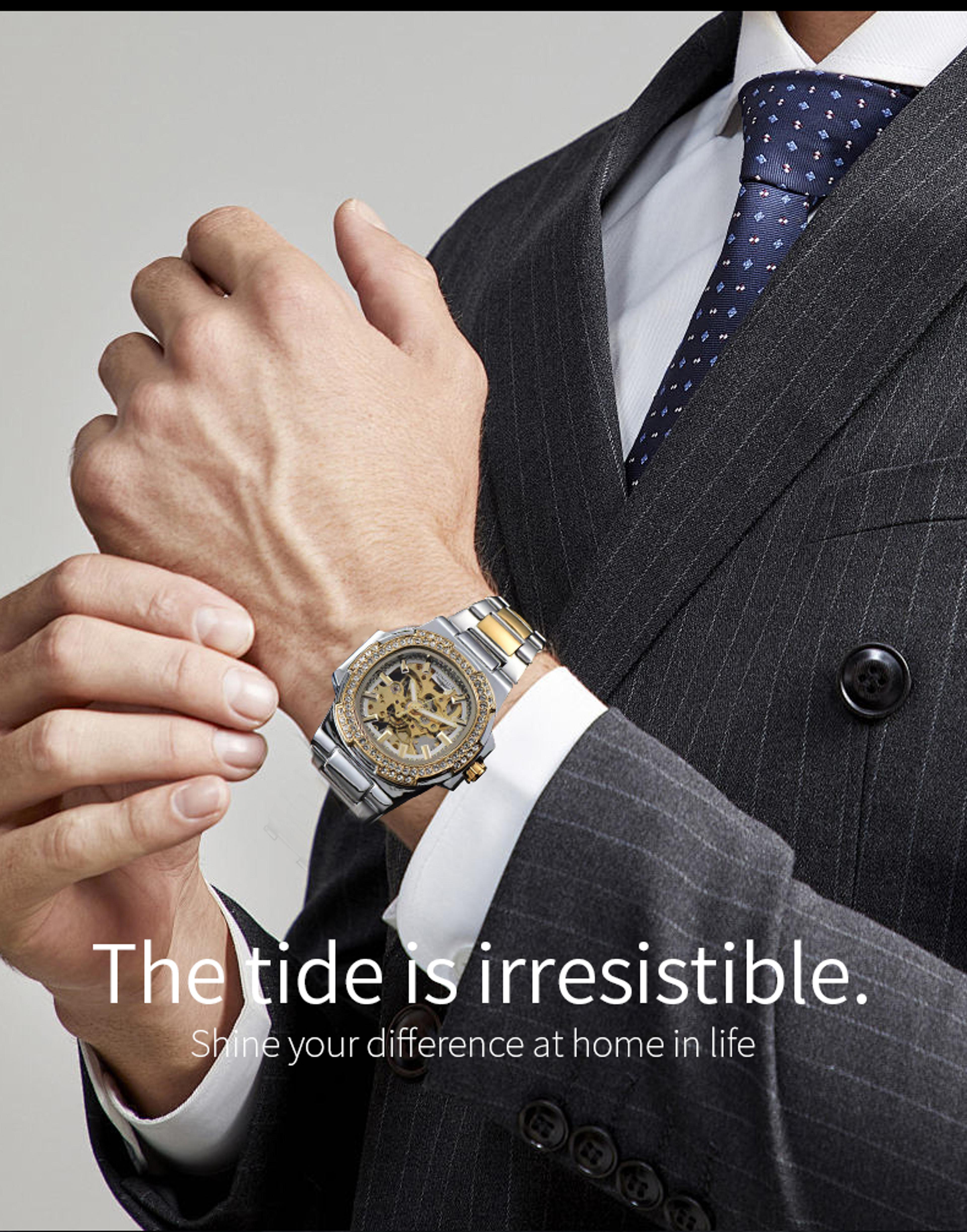 Automatic Man Watch Luxury Stainless Steel Mechanical Skeleton Waterproof Diamond Watch 2