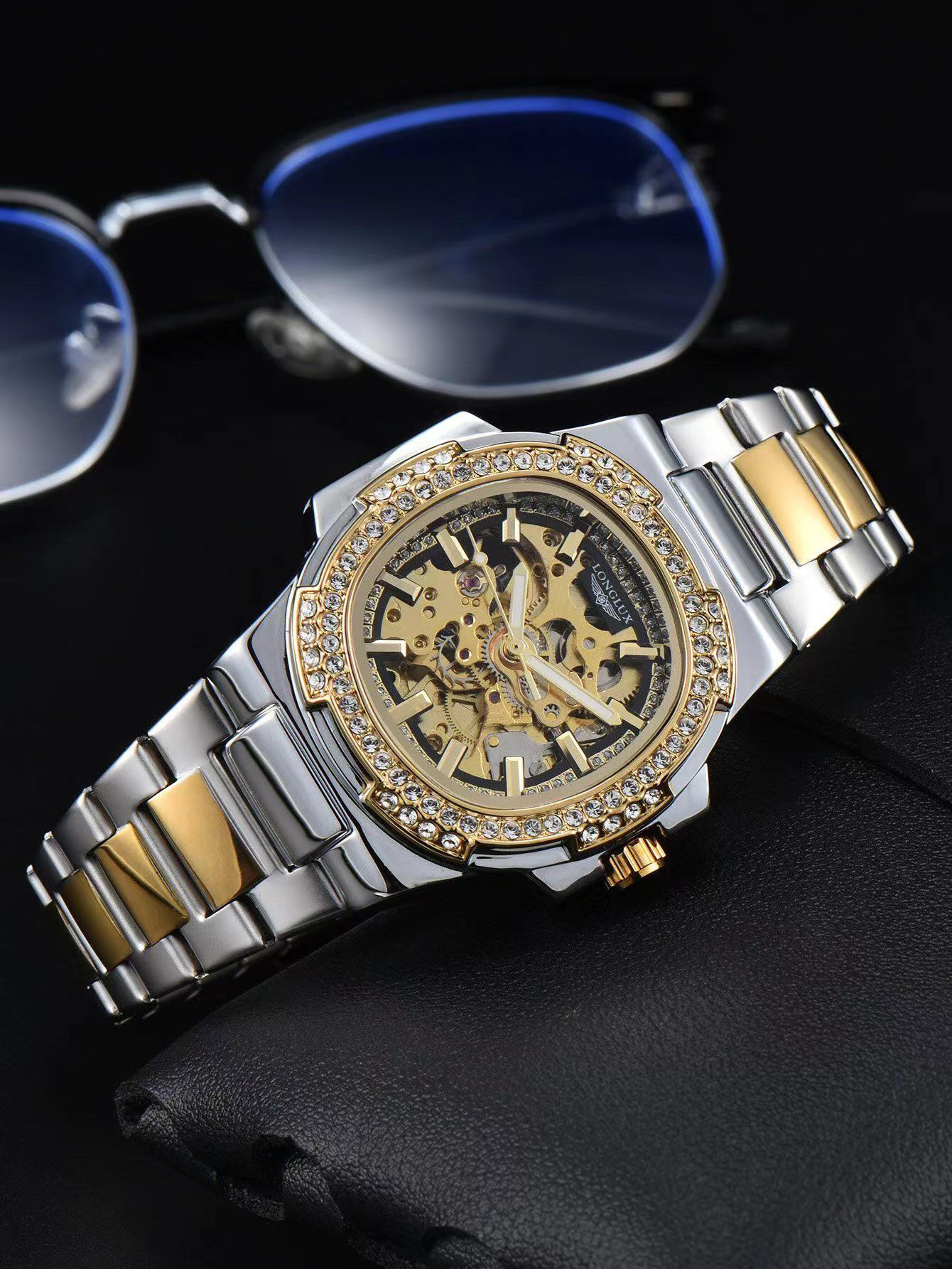 Automatic Man Watch Luxury Stainless Steel Mechanical Skeleton Waterproof Diamond Watch 3