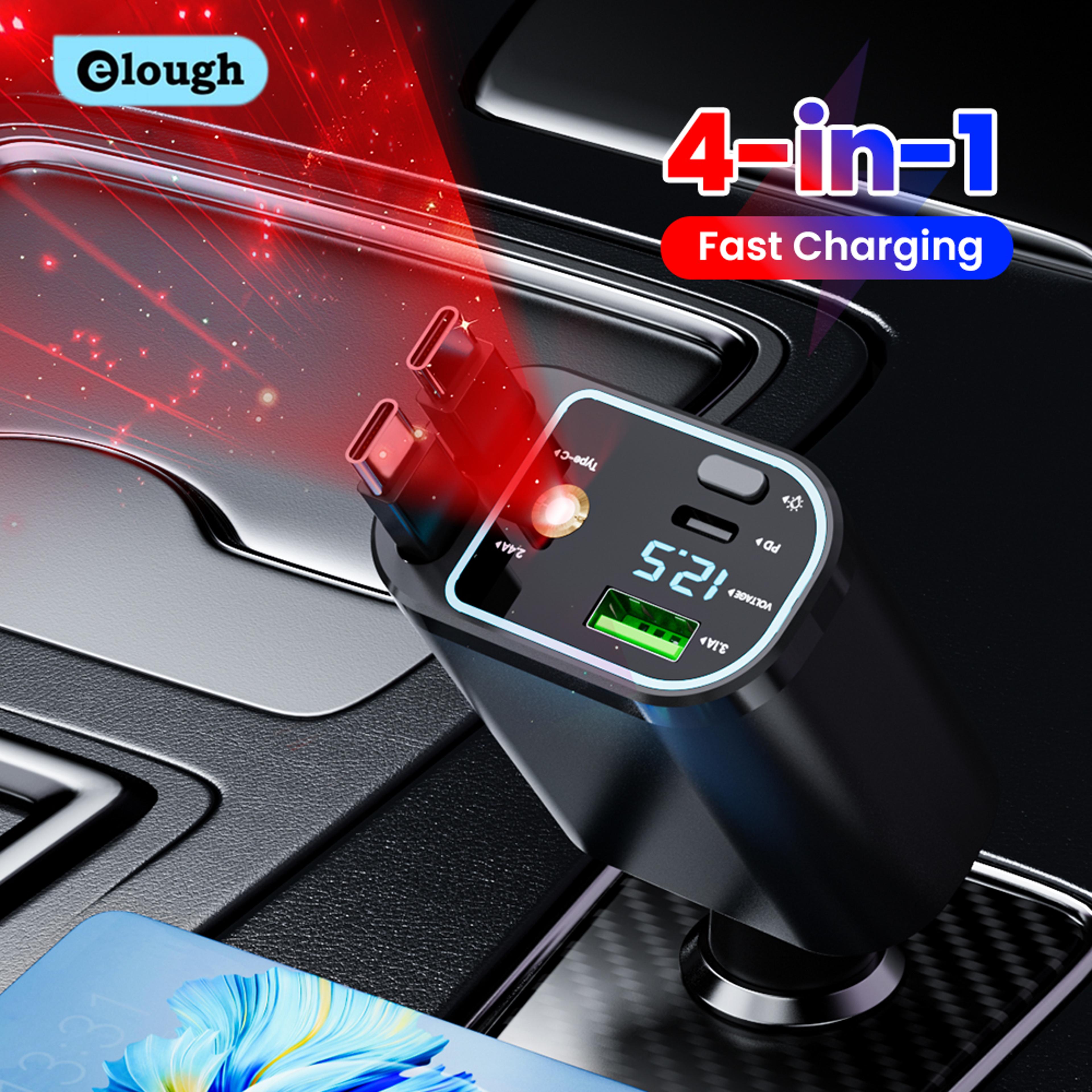 samsung fast charging usb type c car phone charger, car charger with 2 retractable cable for iphone with star lights