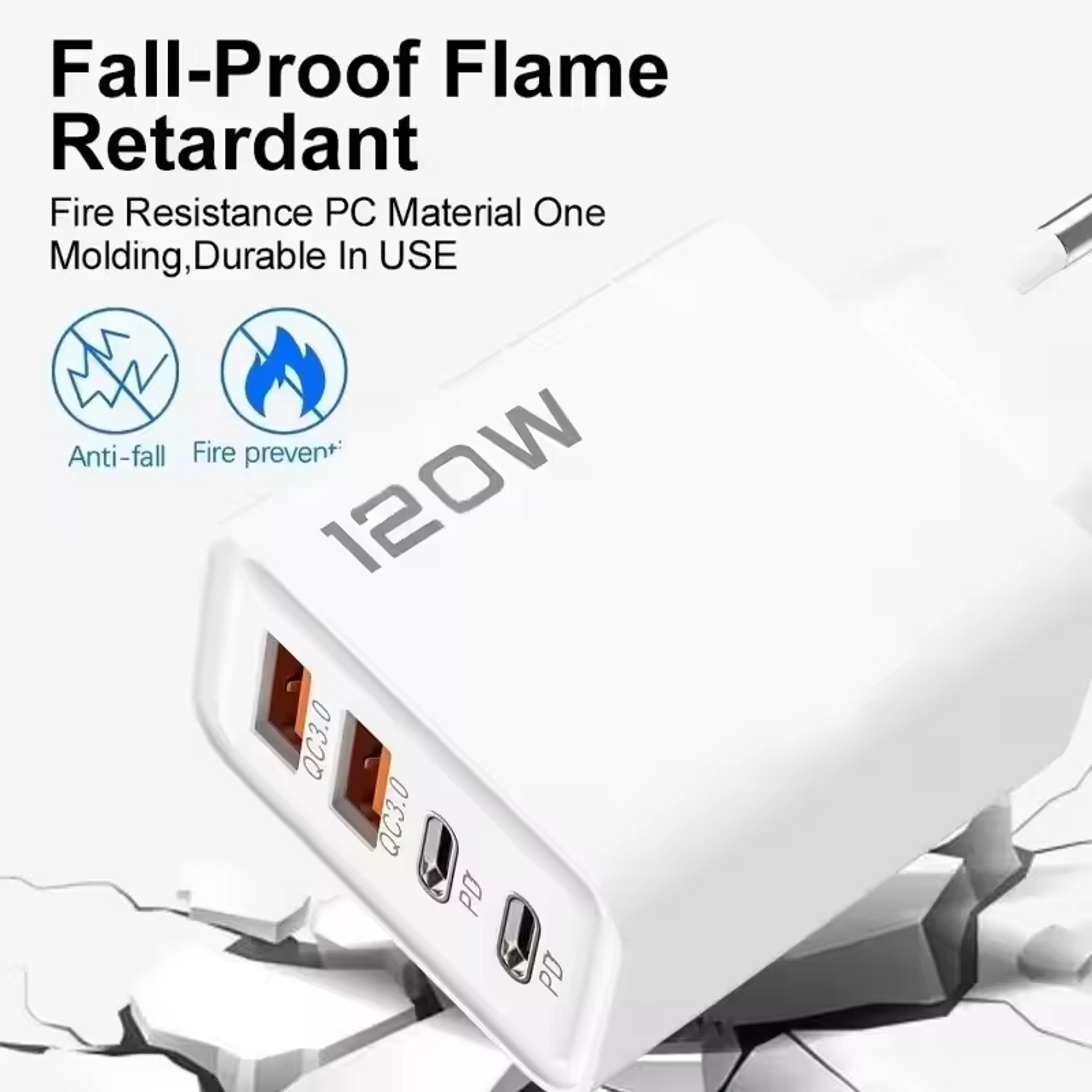 USB Phone Charger Adapter 4 Port Type C Fast Charging Cable For Samsung IPhone Huawei 1