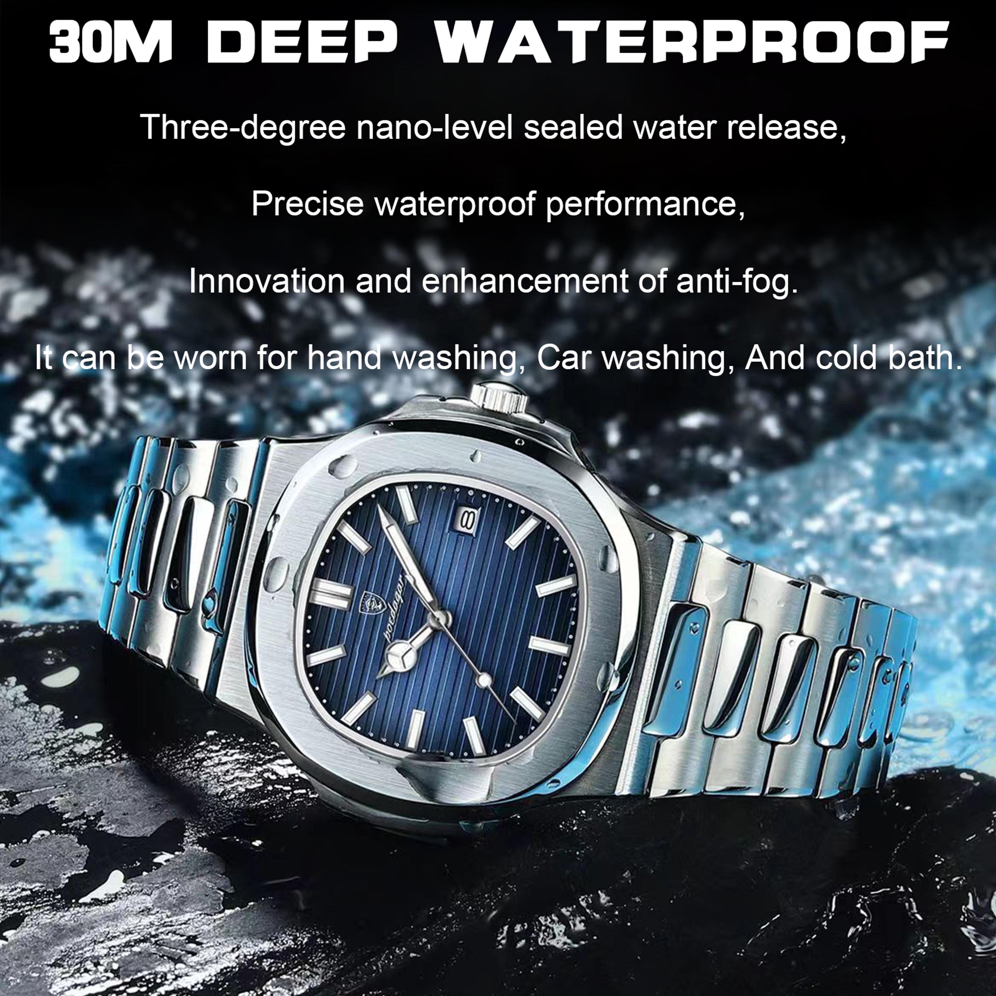 Luxury Brand Men Quartz Wristwatch Stainless Steel Waterproof Luminous Date Square Business Watch F 1