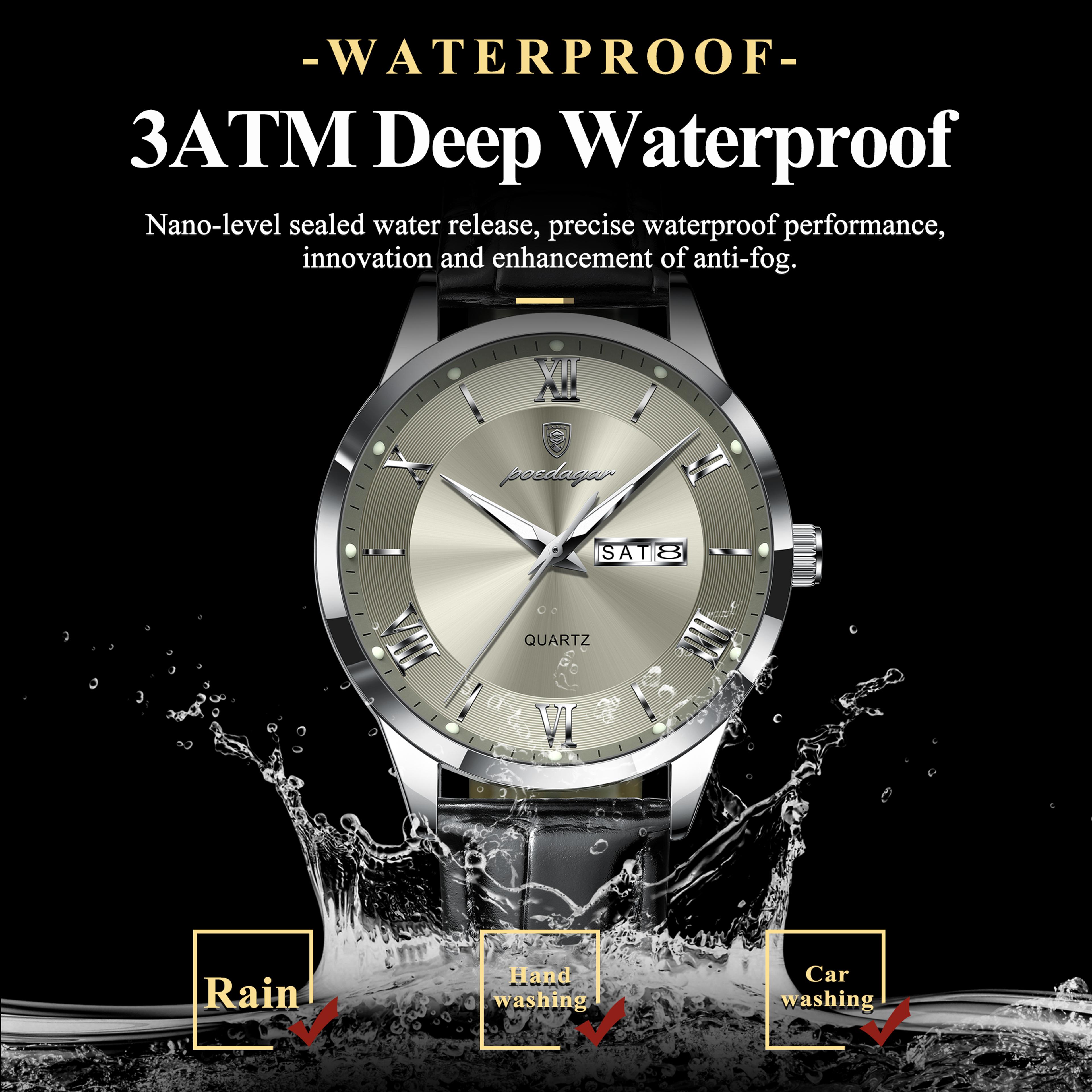 Luxury Business Wristwatch For Men Date Week Leather Quartz Male Watch Waterproof Luminous Fashion