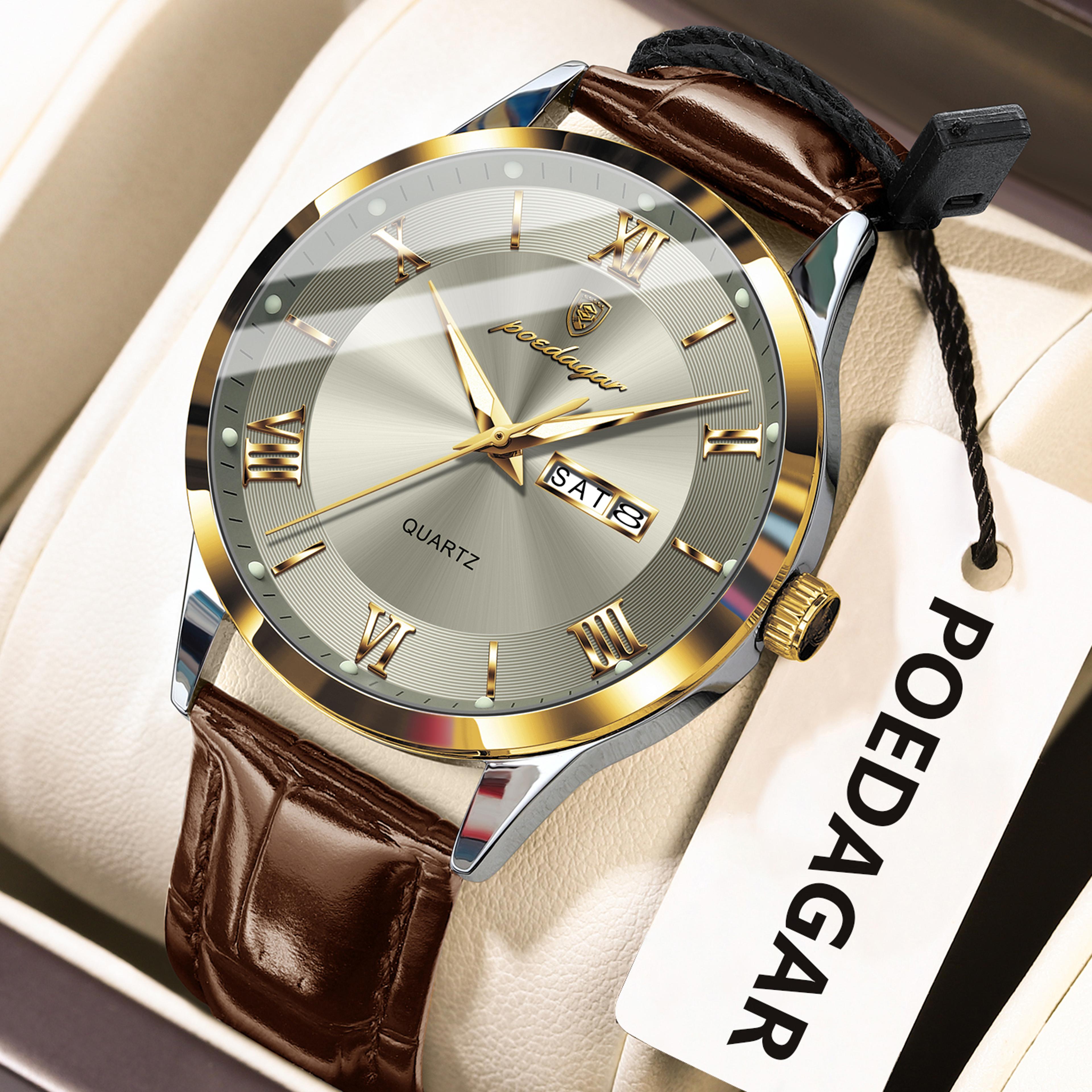 Luxury Business Wristwatch For Men Date Week Leather Quartz Male Watch Waterproof Luminous Fashion