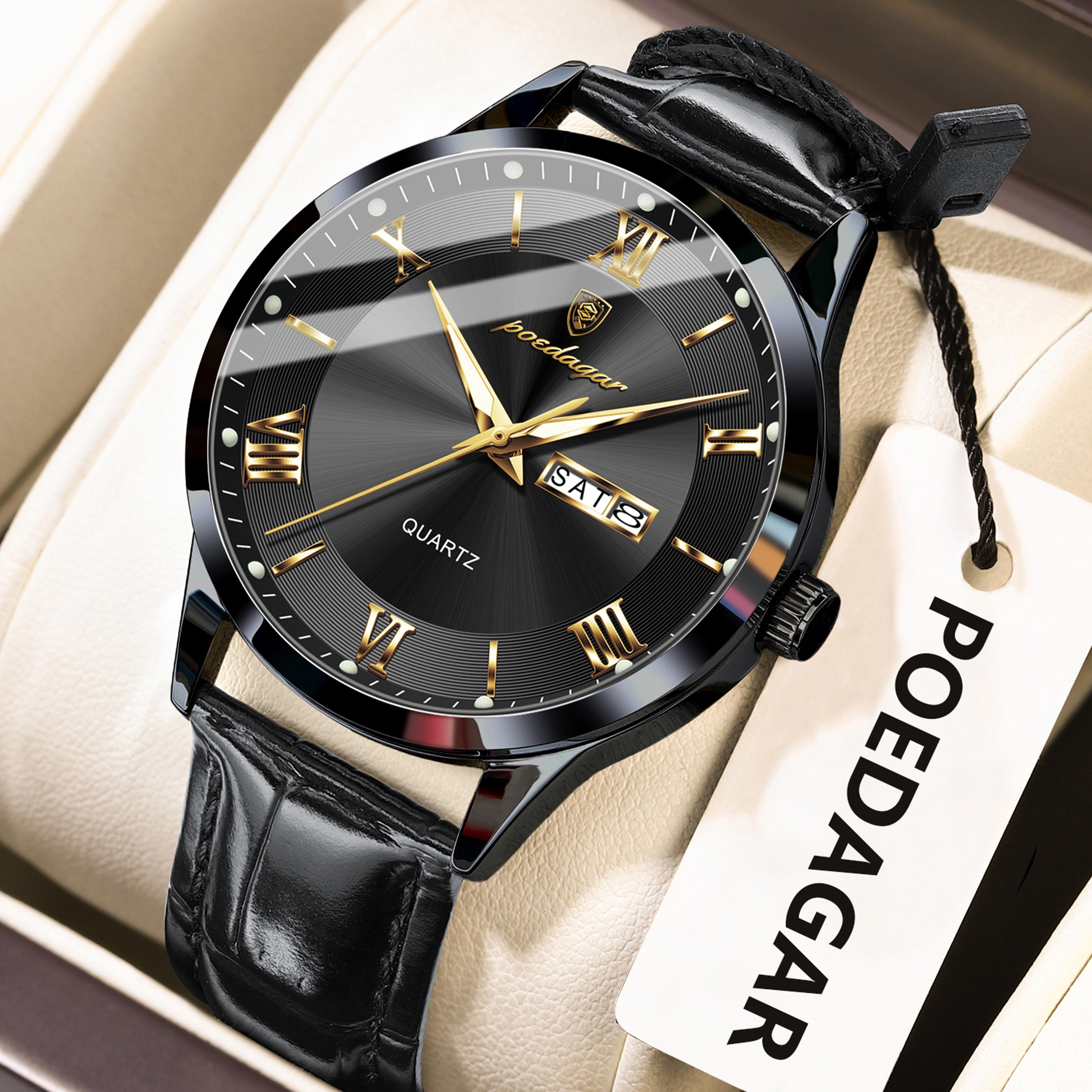 Luxury Business Wristwatch For Men Date Week Leather Quartz Male Watch Waterproof Luminous Fashion