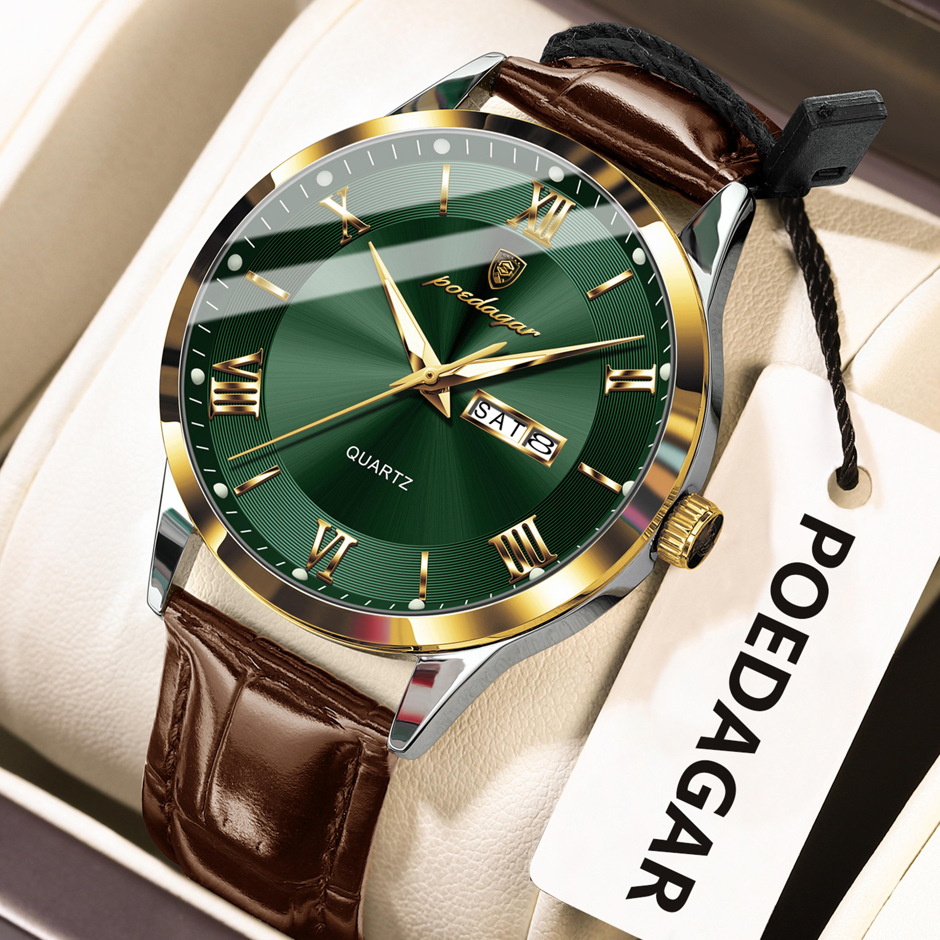 Luxury Business Wristwatch For Men Date Week Leather Quartz Male Watch Waterproof Luminous Fashion