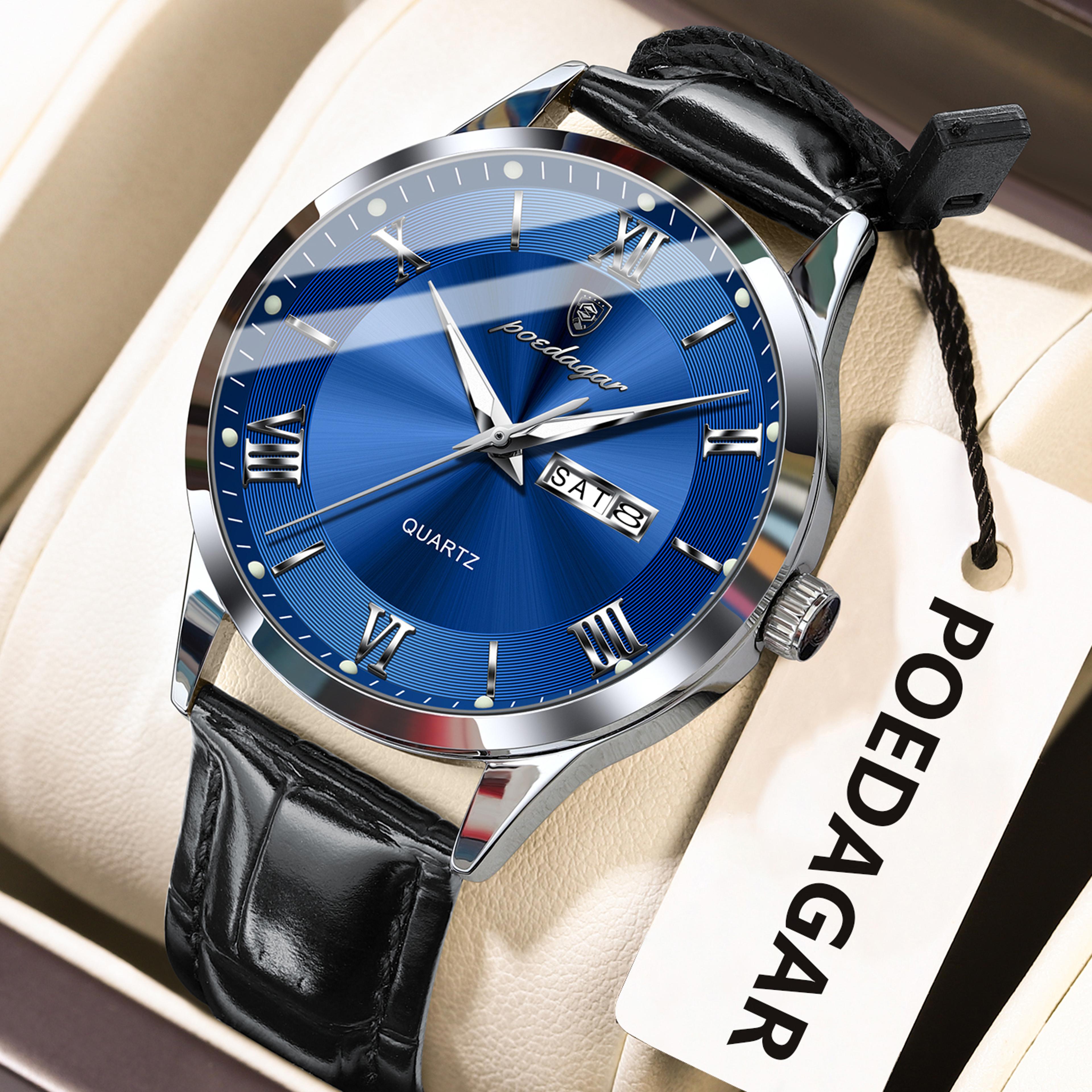 Luxury Business Wristwatch For Men Date Week Leather Quartz Male Watch Waterproof Luminous Fashion