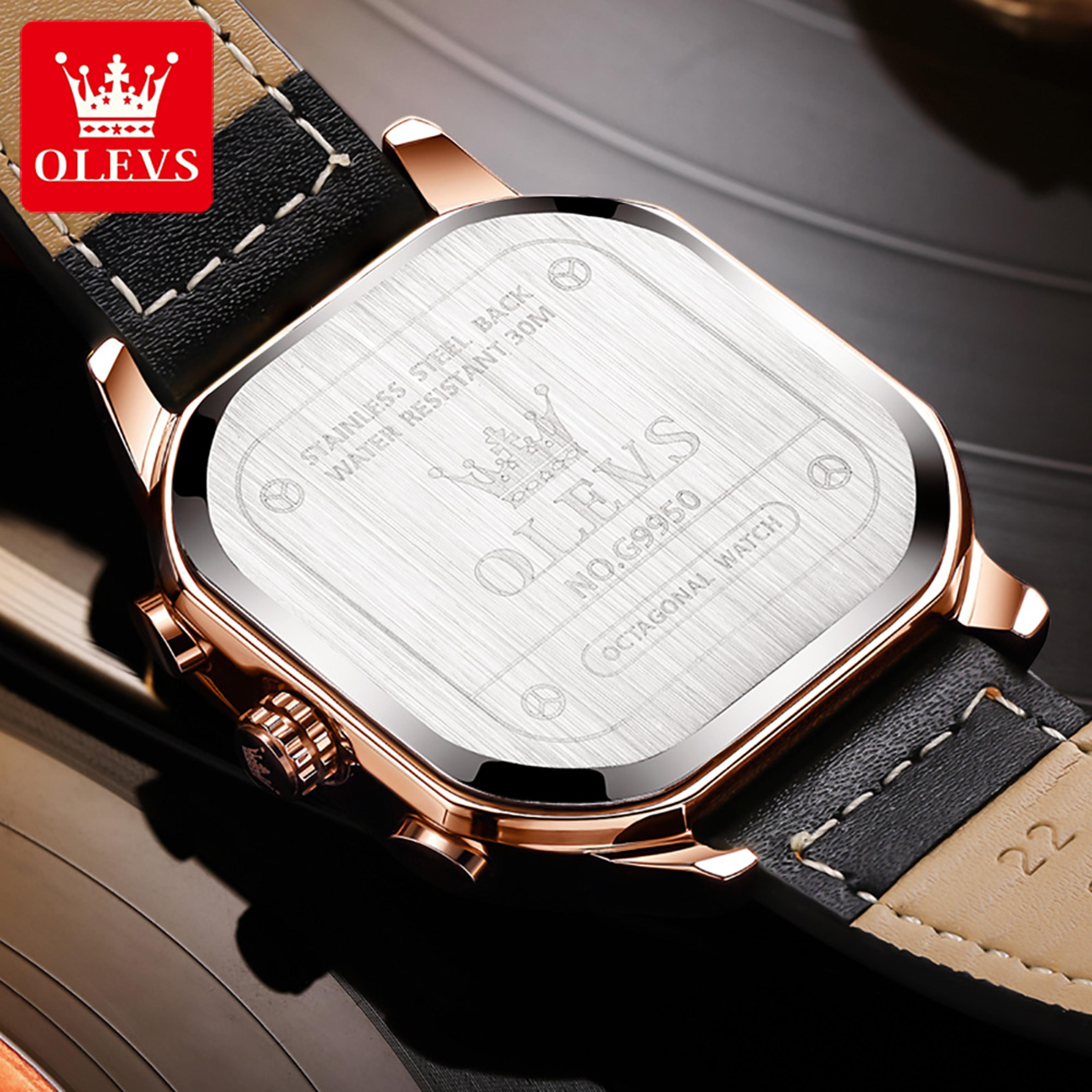 Square Waterproof Chronograph Quartz Watch Trend Brand Original Mens Watches Luminous Leather Strap 1