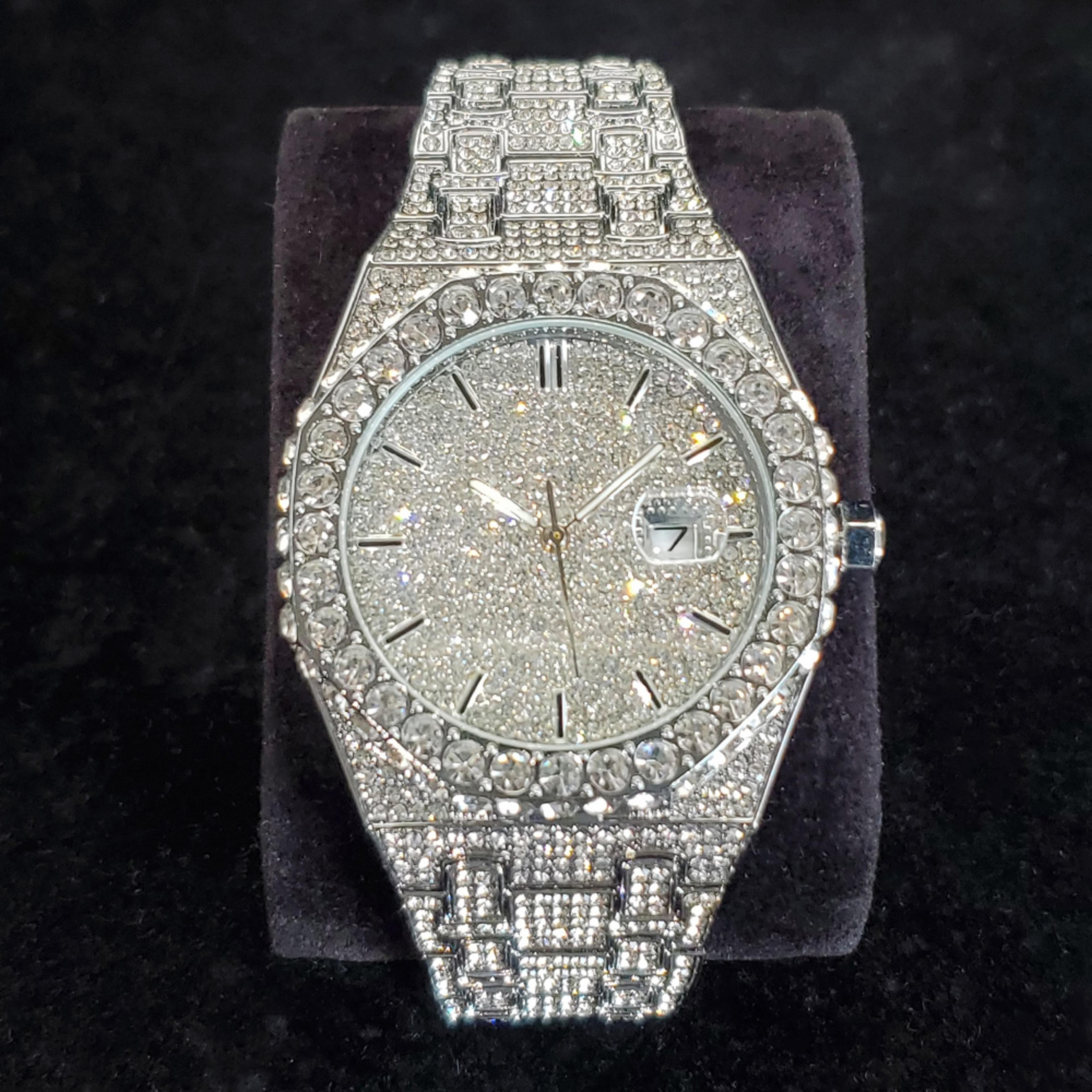 Famous Brand Fashion Iced Out Quartz Wristwatch Luxury Diamond Gold Watches For Men Shiny Stainless 6