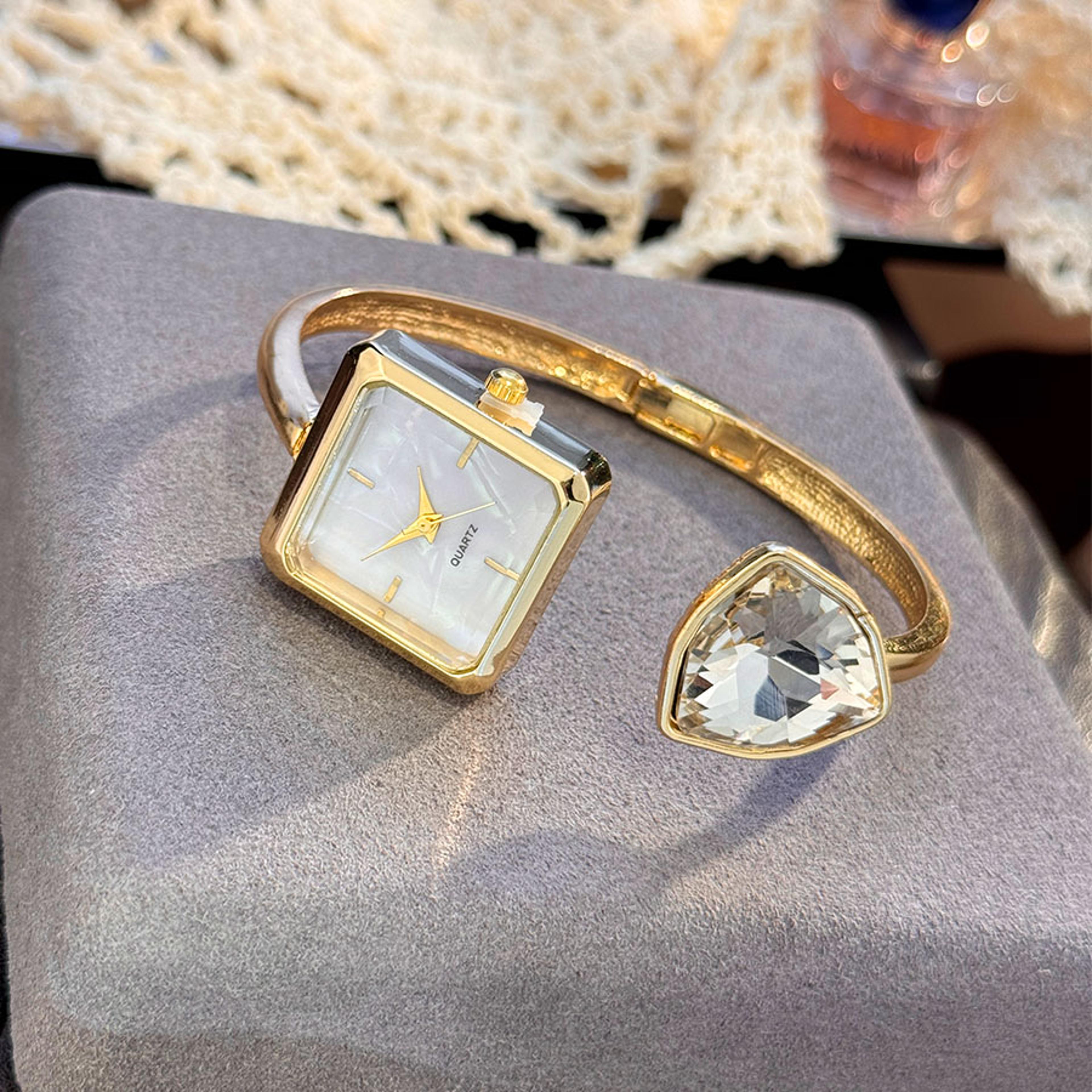 HighEnd Quartz Wristwatch New Ladies Open Bracelet Watch Assorted Shaped Diamond Color Gemstone Tim 5