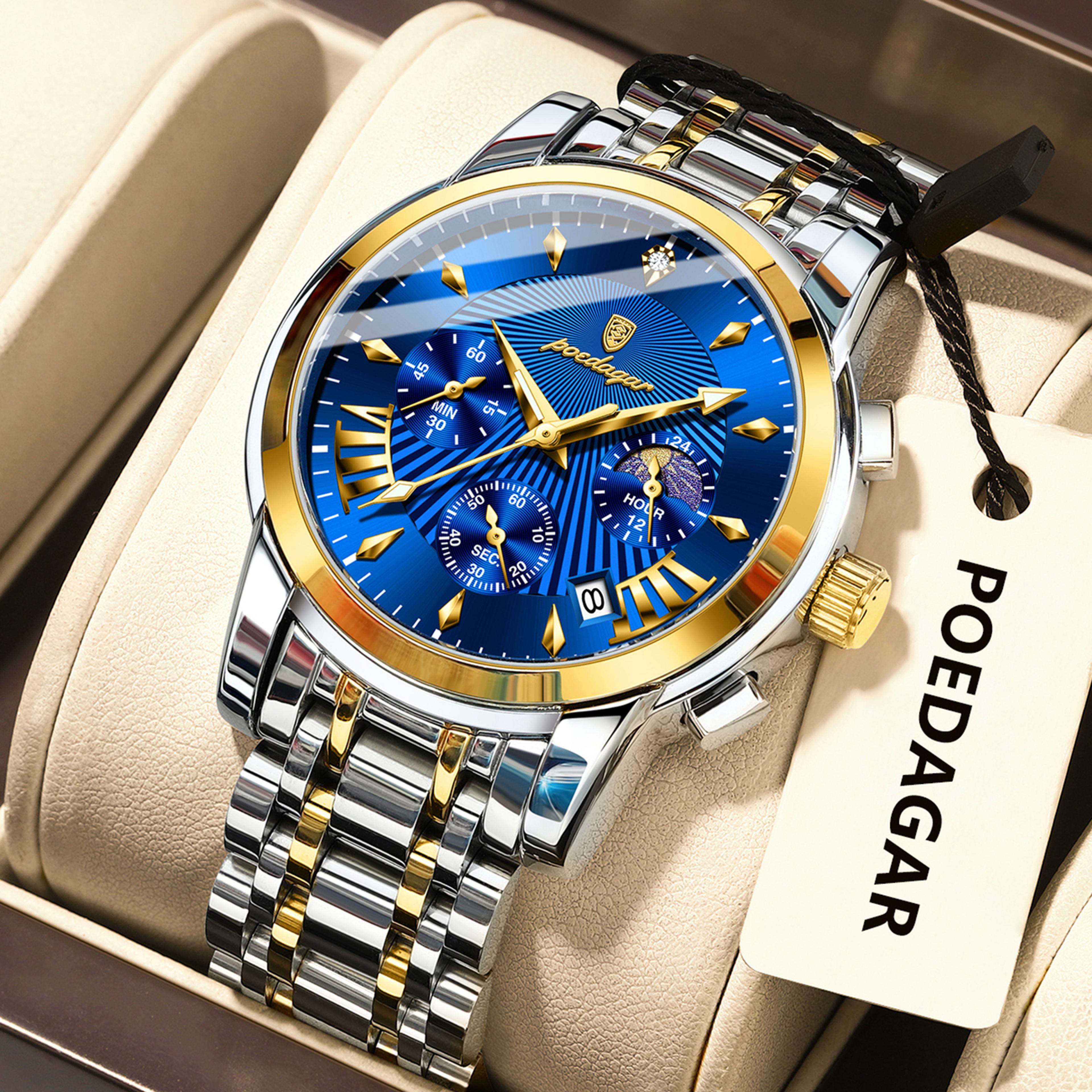 Mens Quartz Watches Stainless Steel Chronograph Original Military Waterproof Luminous Date Watch 12