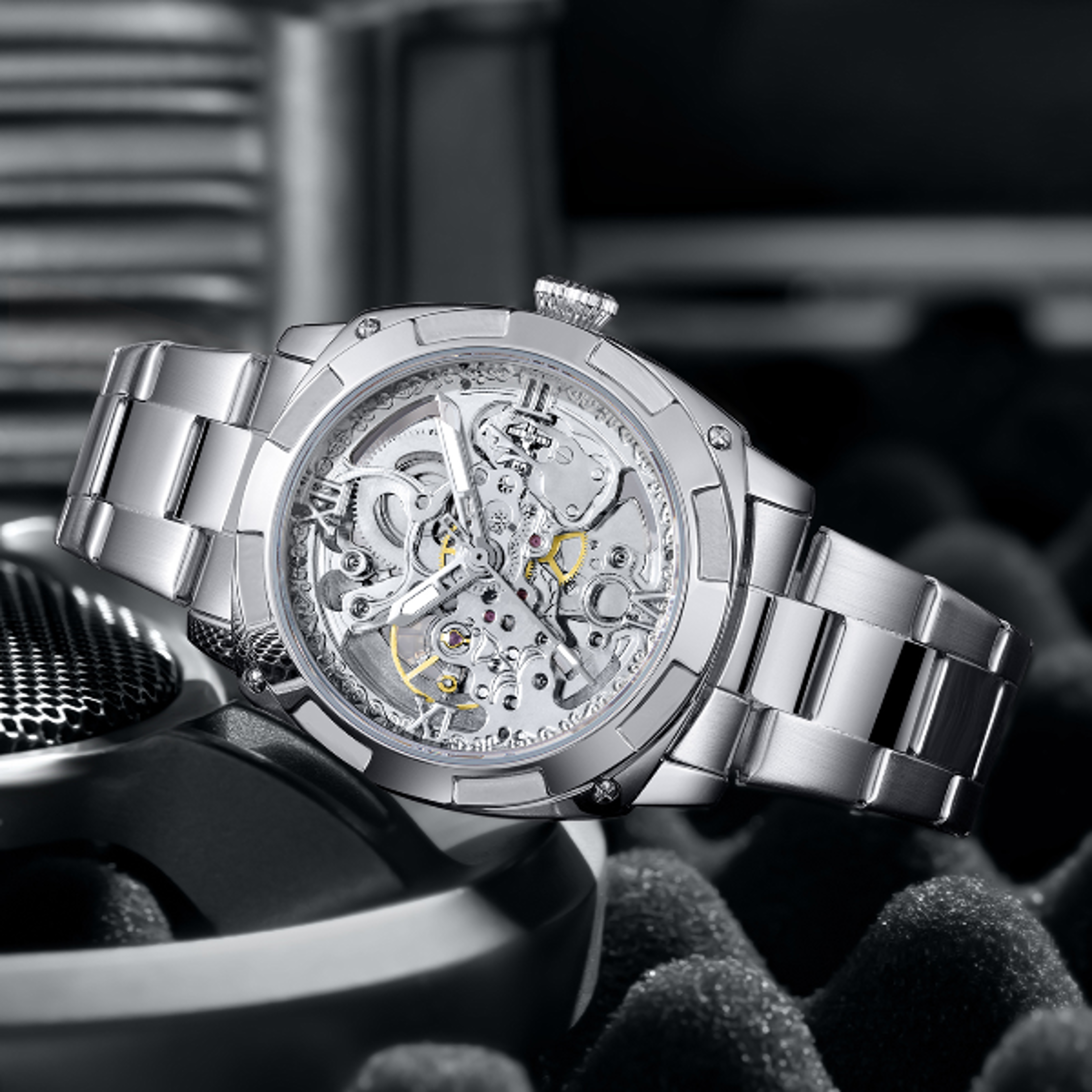 Luxury Mechanical Watches Skeleton Waterproof Men Automatic Watch Stainless Steel Mens Watch