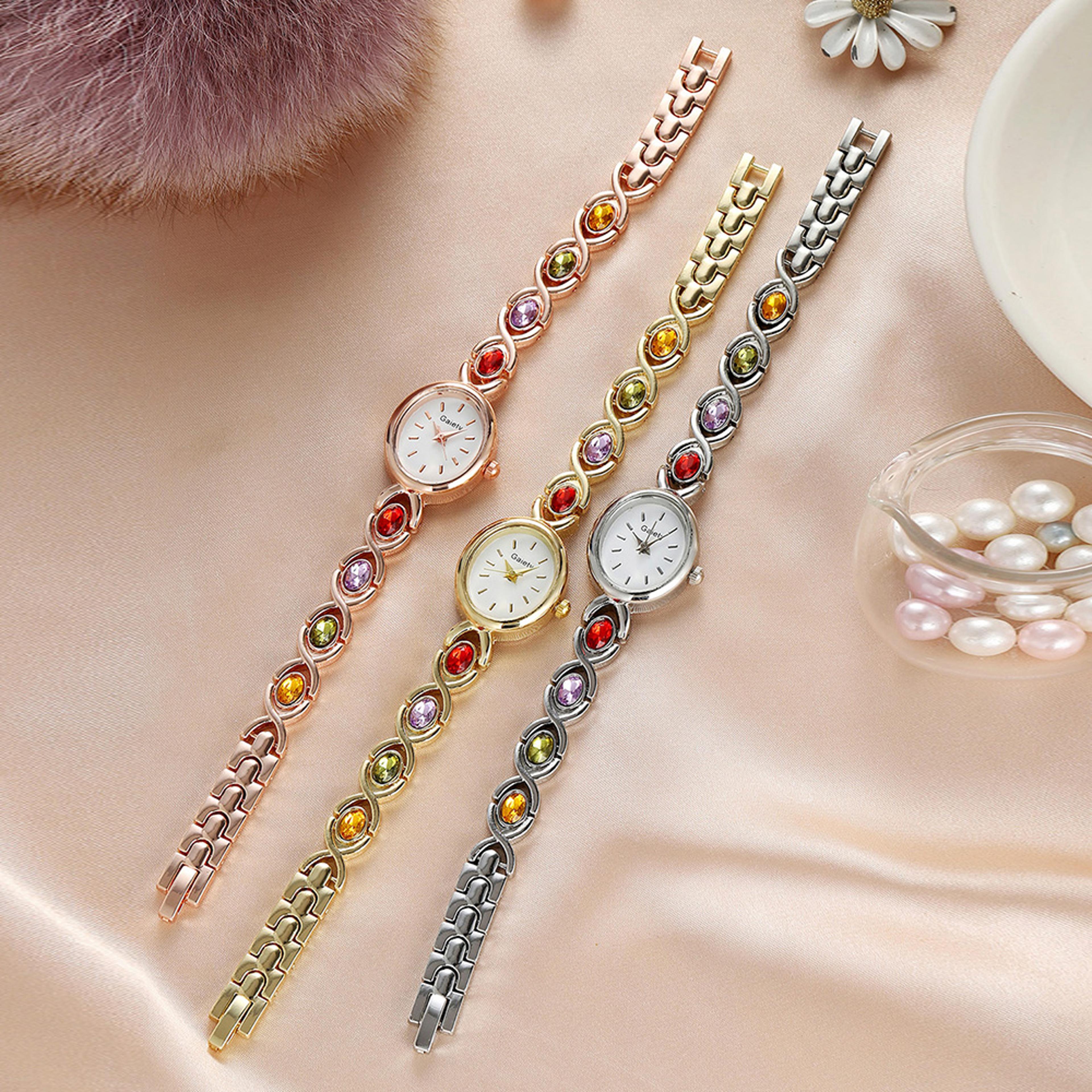 Elegant Temperament Line Scale Ladies Fashion Watch Luxury Rhinestone Oval Quartz Dial 0