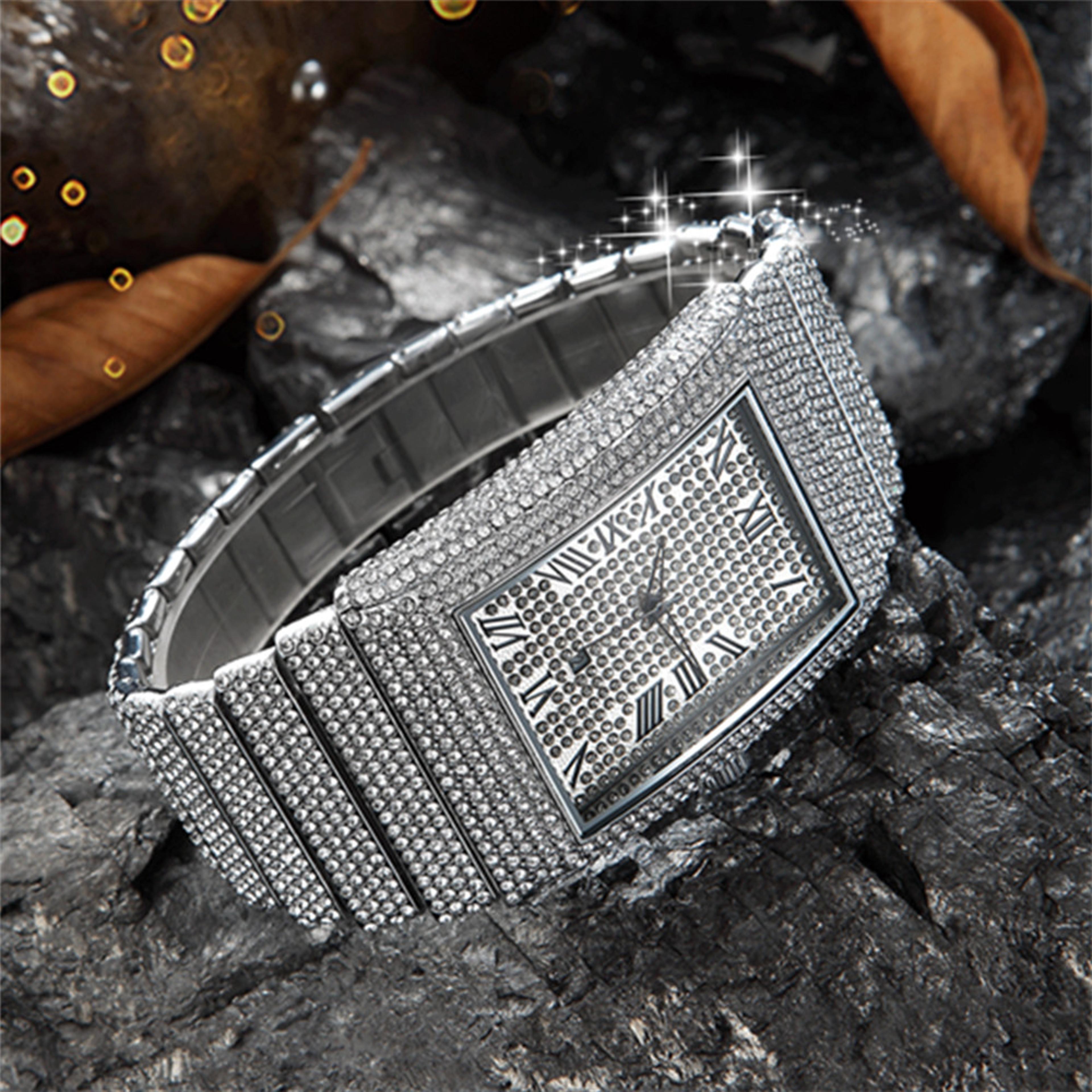 Hip Hop Diamond Golden Rectangular Date Quartz Watch Famous Original Brand Designer Watches For Men 2