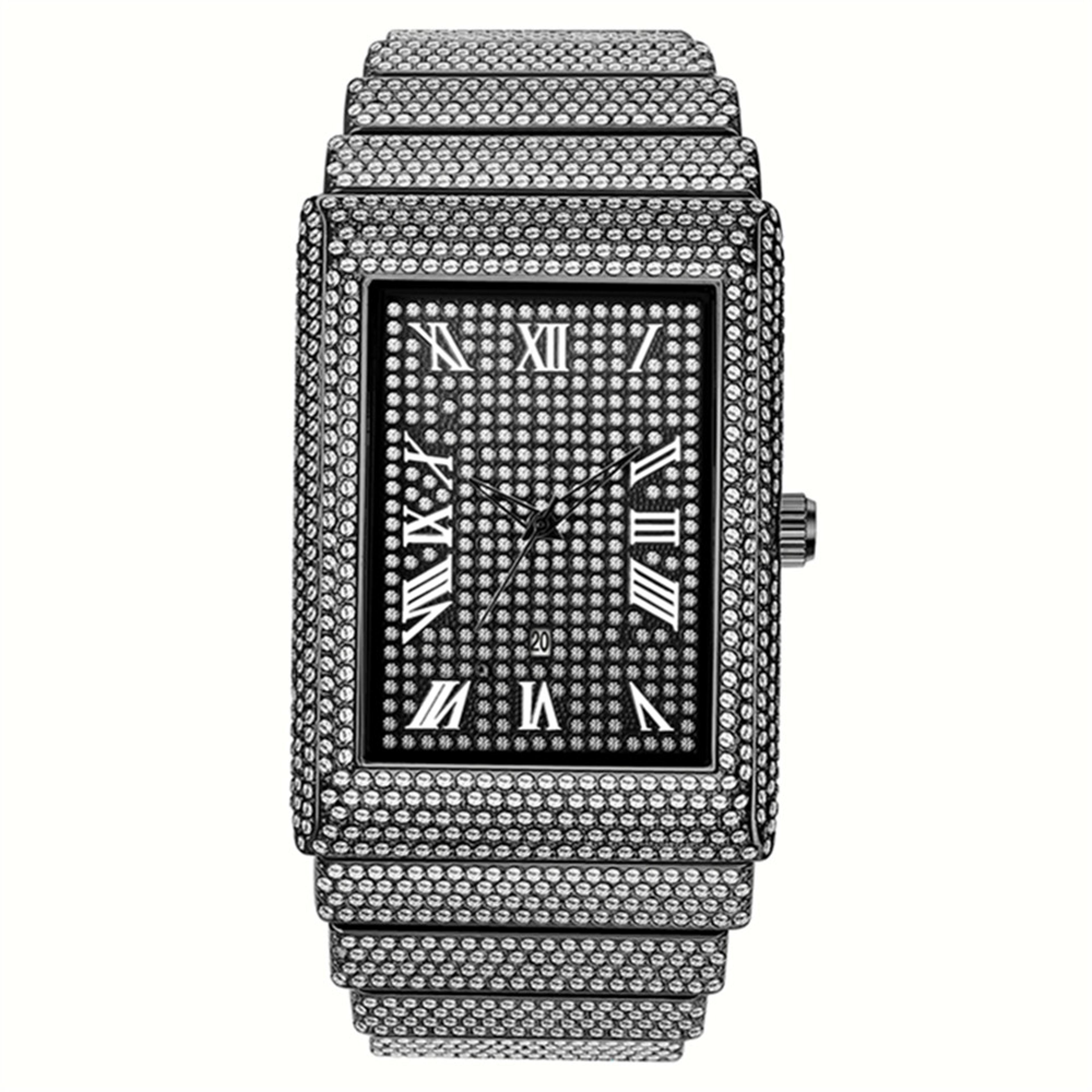 Hip Hop Diamond Golden Rectangular Date Quartz Watch Famous Original Brand Designer Watches For Men 6
