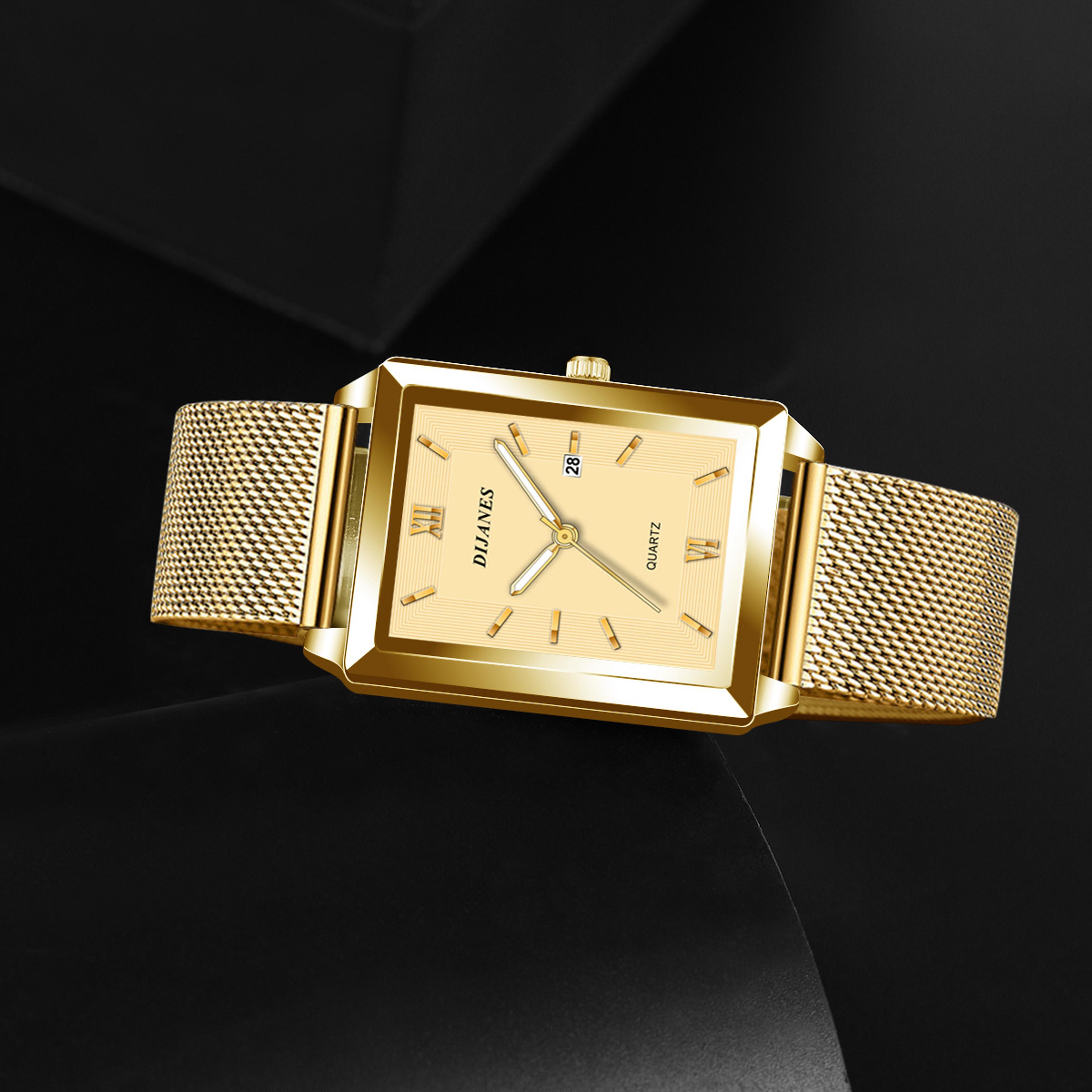Stainless Steel Quartz Wristwatch New Luxury Fashion Gold Watch For Women Mens Ladies Calendar Watc 2