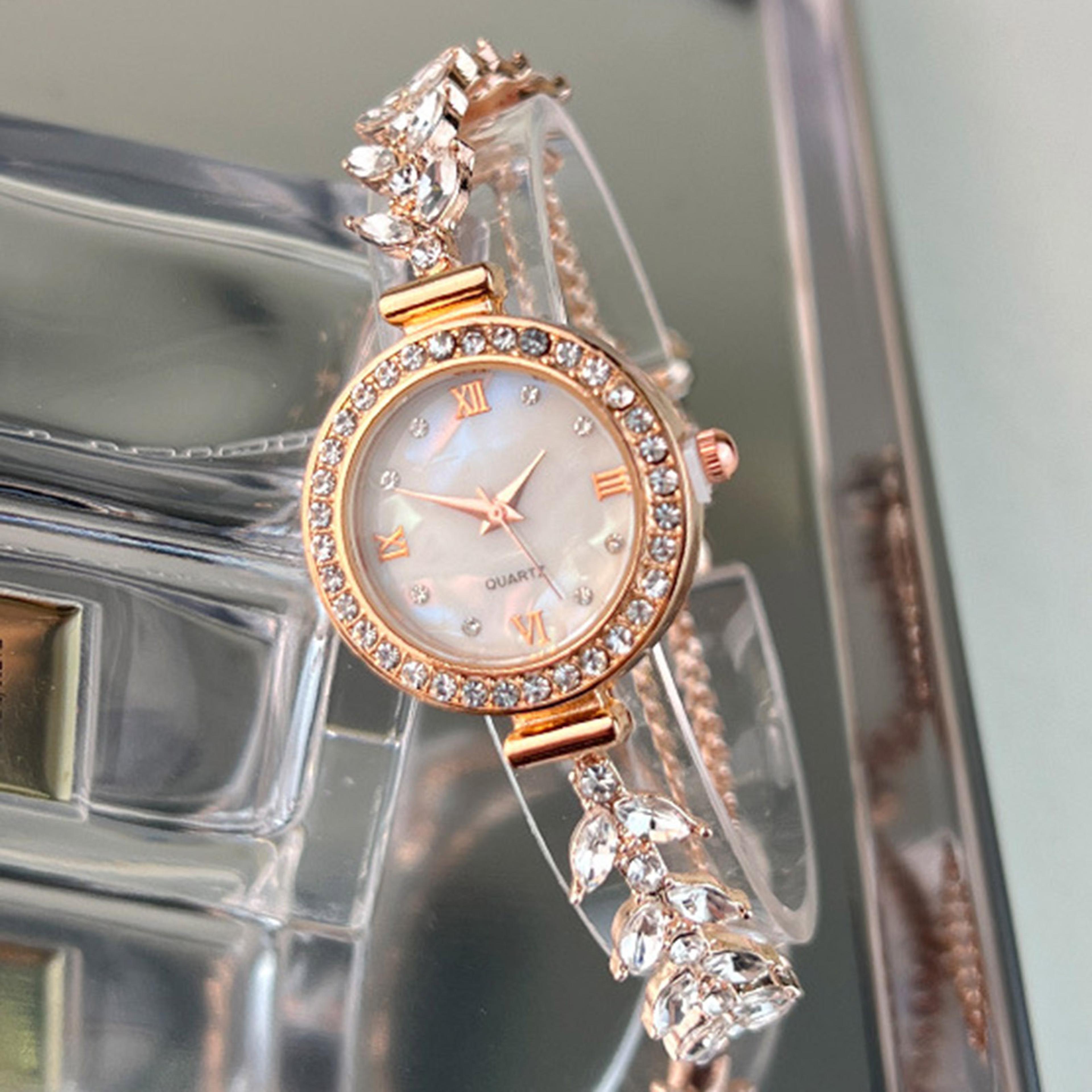 Diamond Wristwatches For Women Quartz Crystal Watch With Free Adjustable Bracelet Perfect For Bride 1