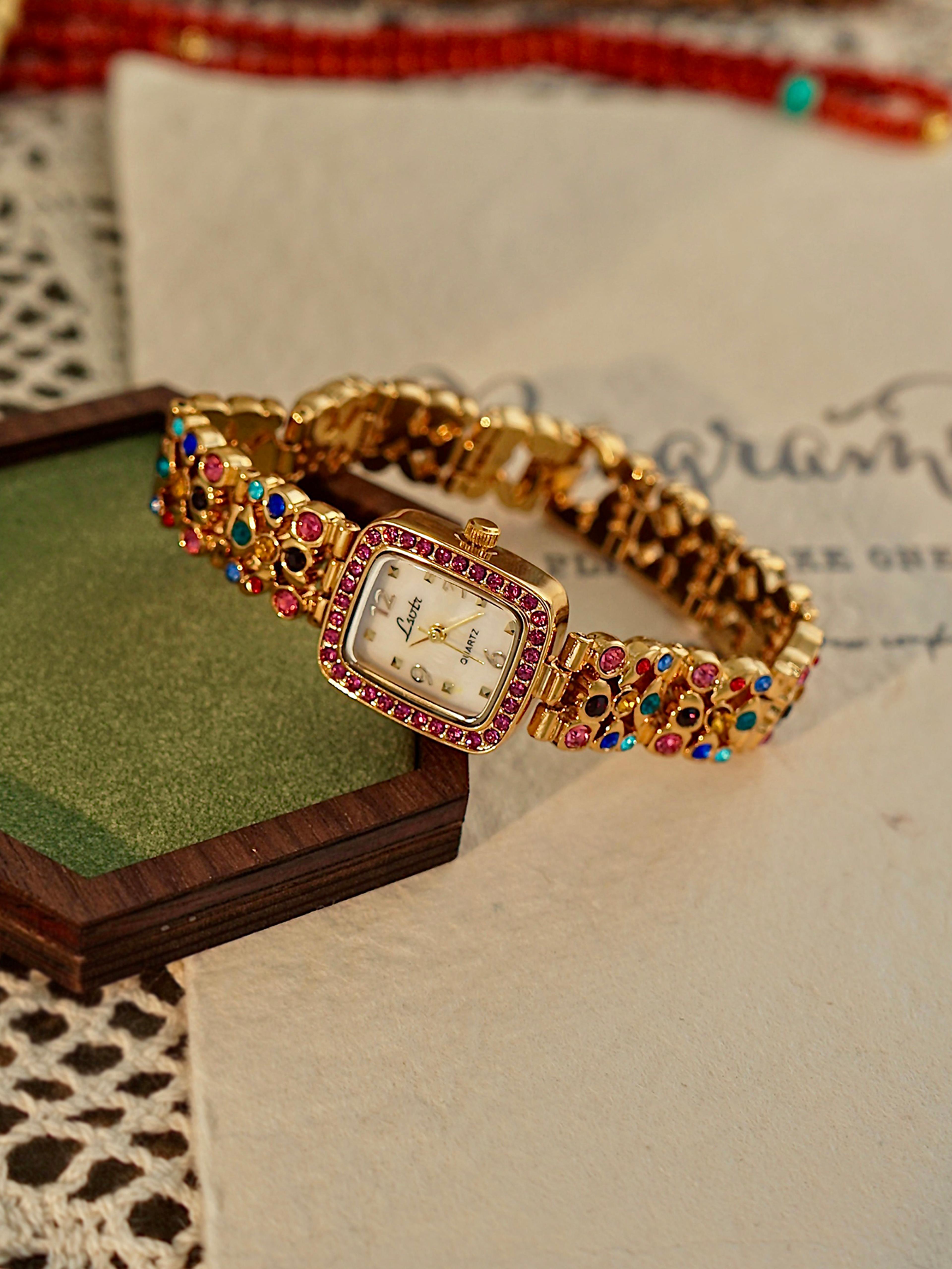Waterproof Womens Square Quartz Watch With Colorful Rhinestone Gemstone Inlaid Strap And MotherOfPe 3