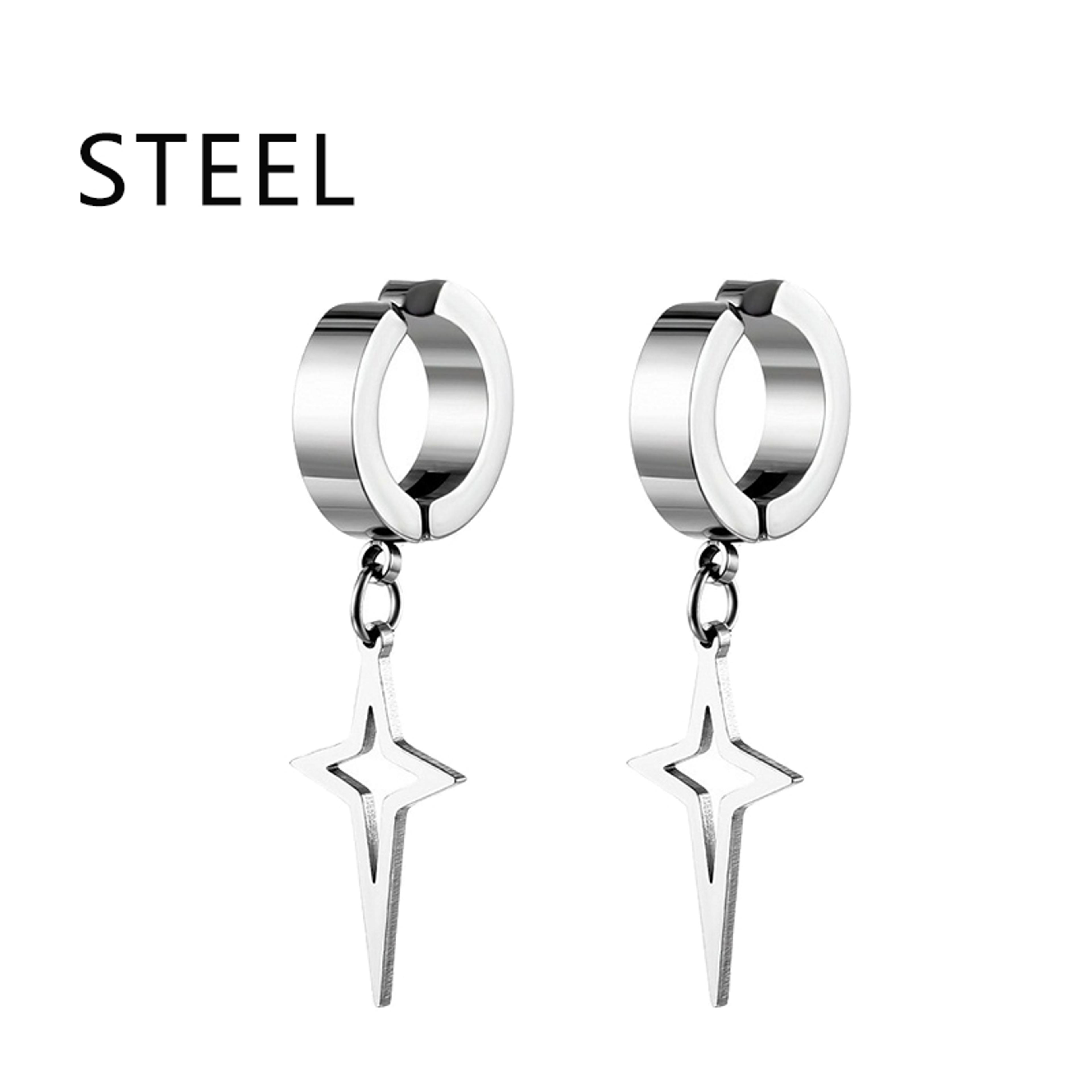 Stainless Steel Fake Non Piercing Earrings For Men Women With Punk Star Pendant Hoop Jewelry 5