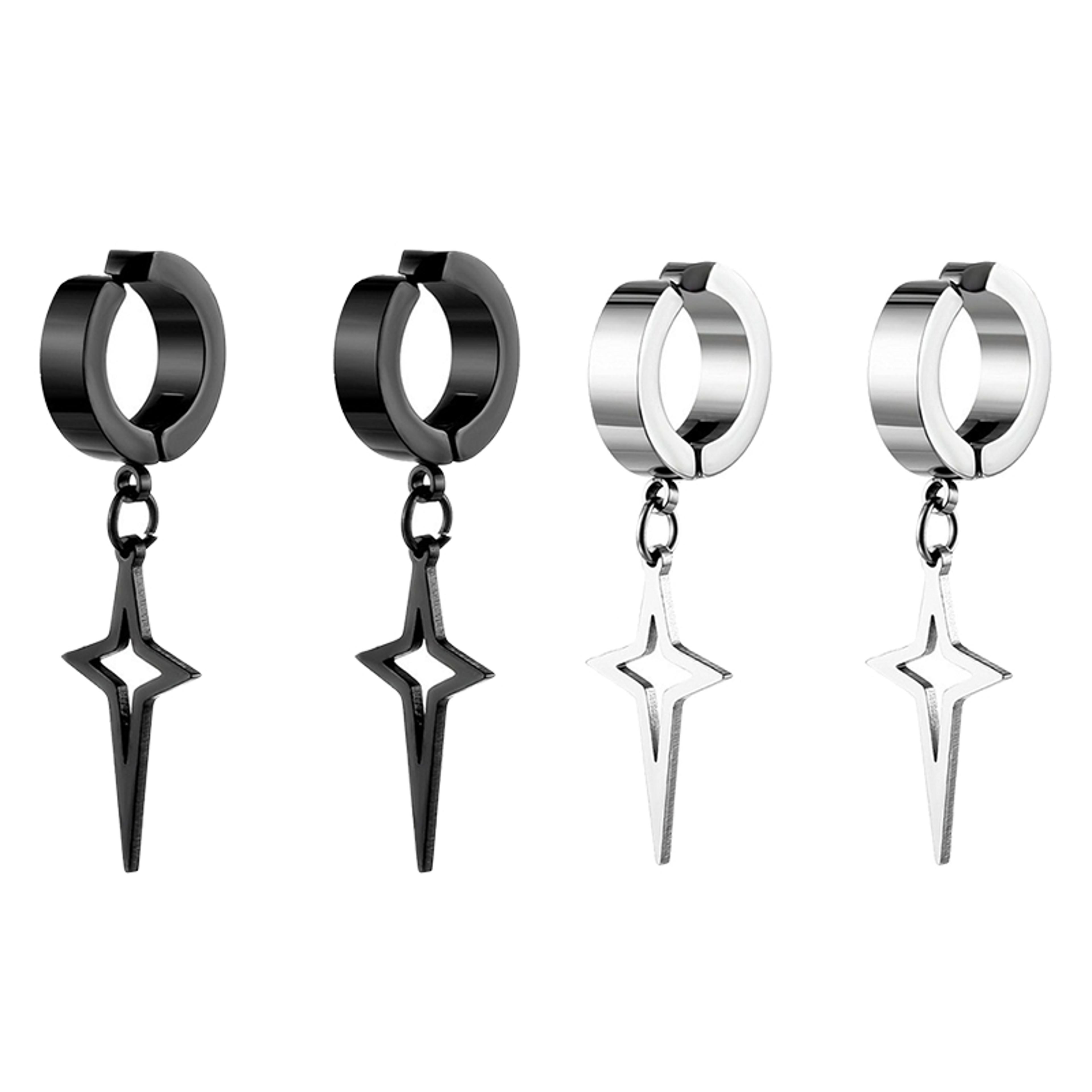 Stainless Steel Fake Non Piercing Earrings For Men Women With Punk Star Pendant Hoop Jewelry 4